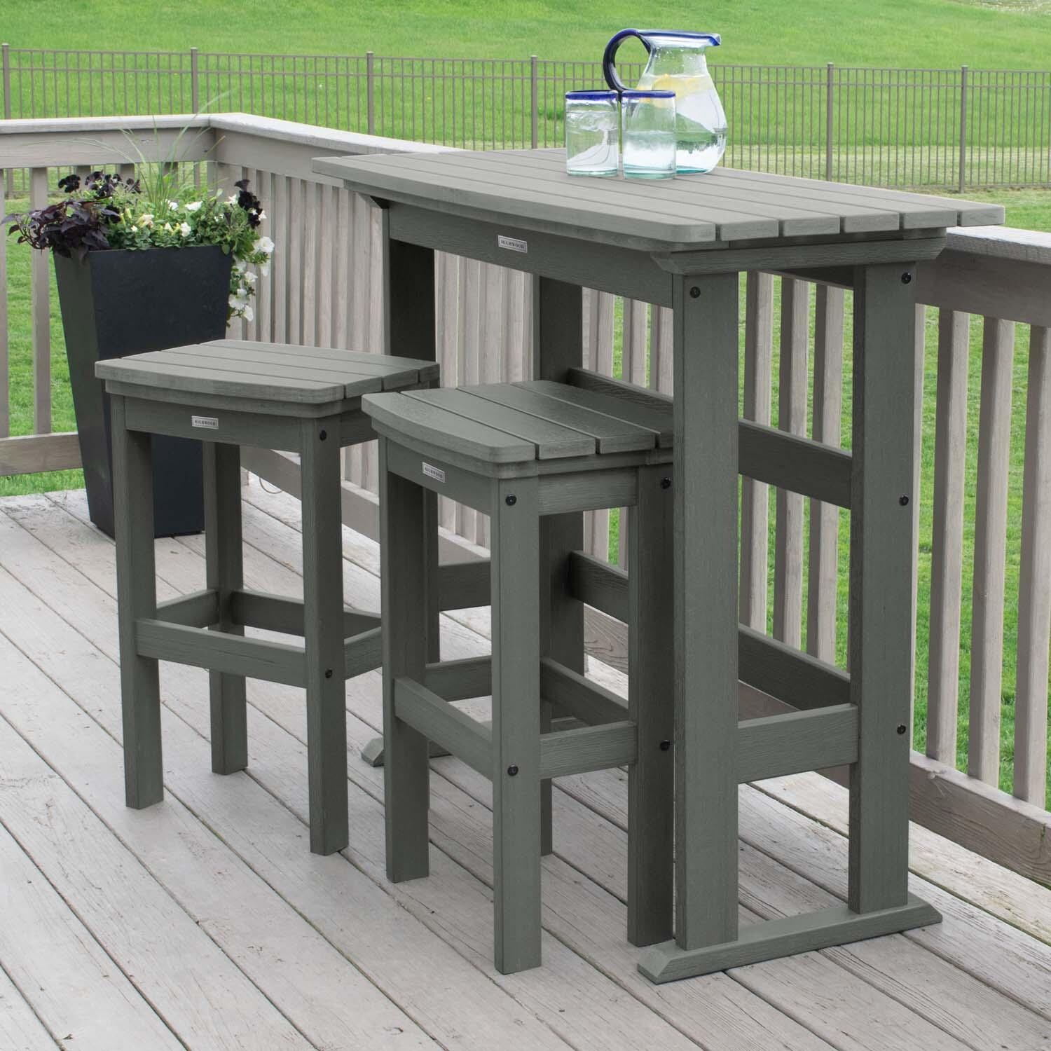 Hart Lane 3 Pc Recycled Plastic Bar Height Dining Set in Coastal Teak by Lakeview Outdoor Designs