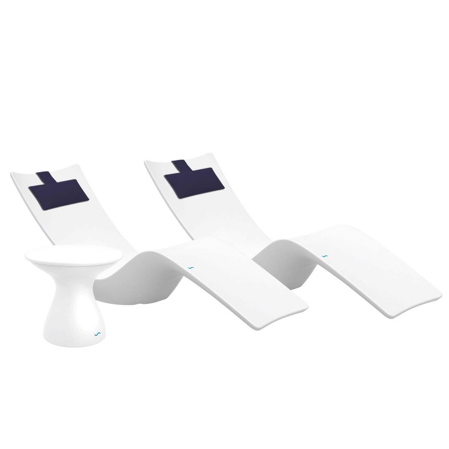 Autograph 3 Pc Set Polyresin Chaise Lounge Set in White w/ Captain Navy Pillow by Ledge Lounger
