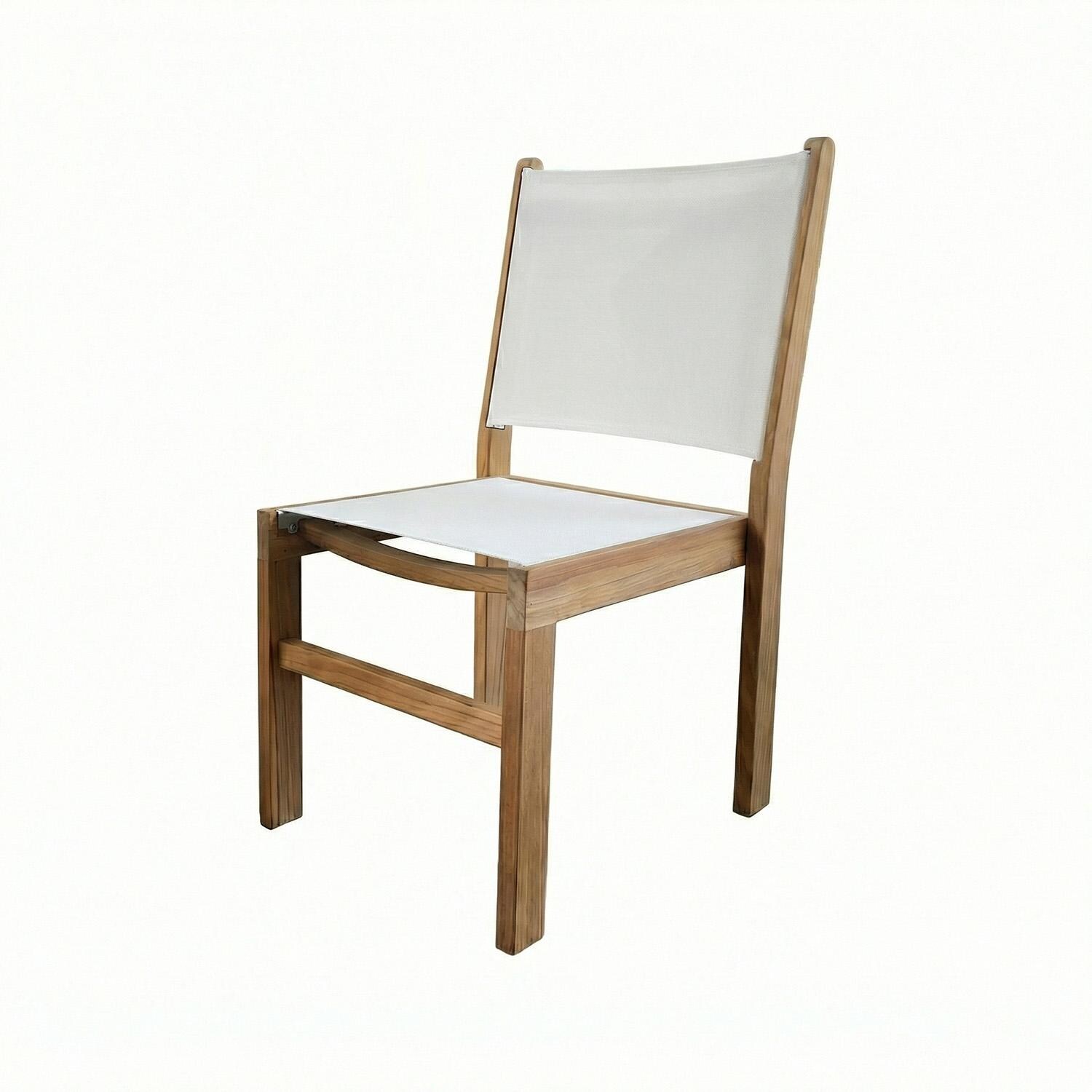 Royal Teak Collection CAPSW Captiva Teak Sling Stacking Side Chair in White - Chair - White Background thumbnail