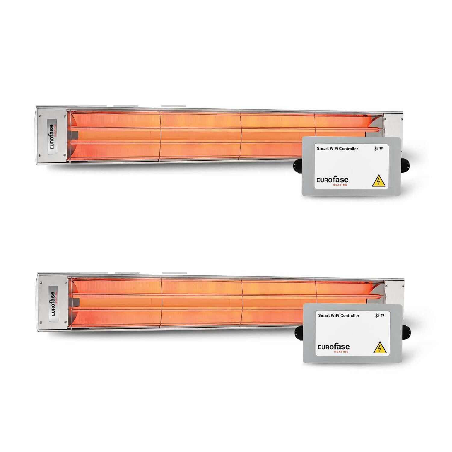 Eurofase 4 Pc 61-in 6000W Dual Element Electric Infrared Patio Heater Bundle w/ 2 Heaters & 2 Smart Controls - 240V - Stainless Steel - White Background thumbnail