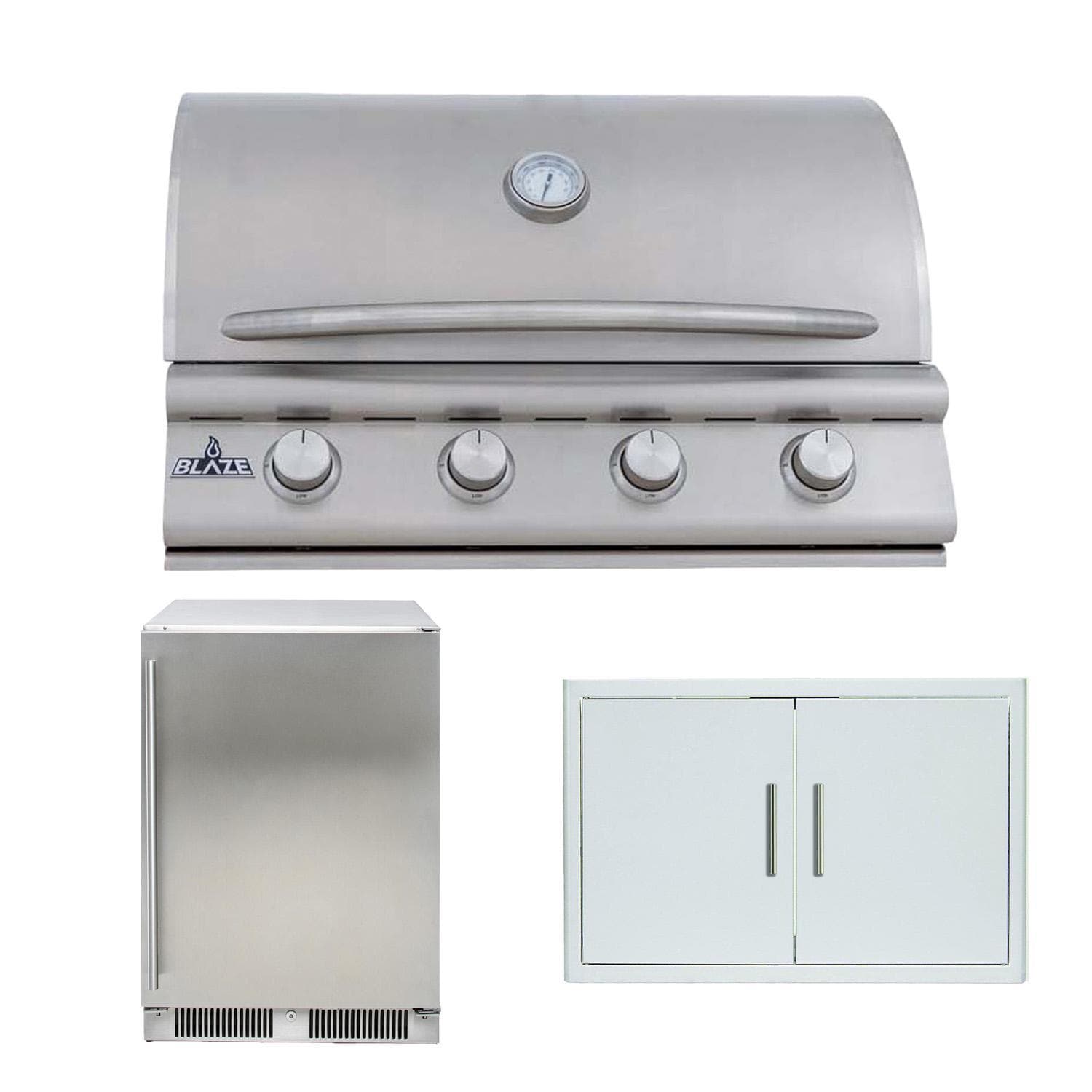 Blaze BCM 3 Pc 32-in Propane Outdoor Kitchen Package w/ Refrigerator - BLZ-4BCM-LP + BLZ-SSRF-5.5 + BLZ-AD32-R-SC