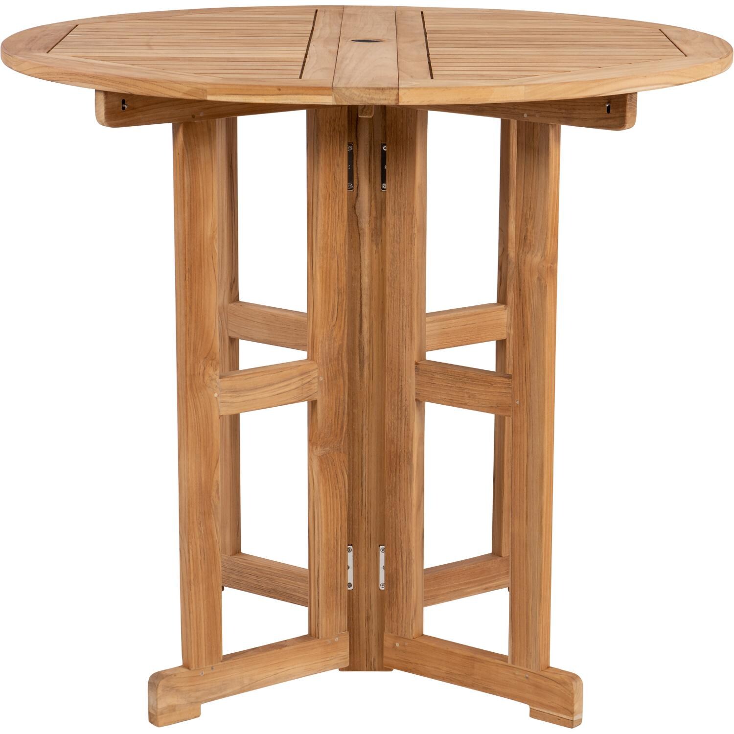 Royal Teak Collection BTDL45 Admiral 45 Inch Round Teak Bar Table w/ Drop Leaf - Front - White Background thumbnail