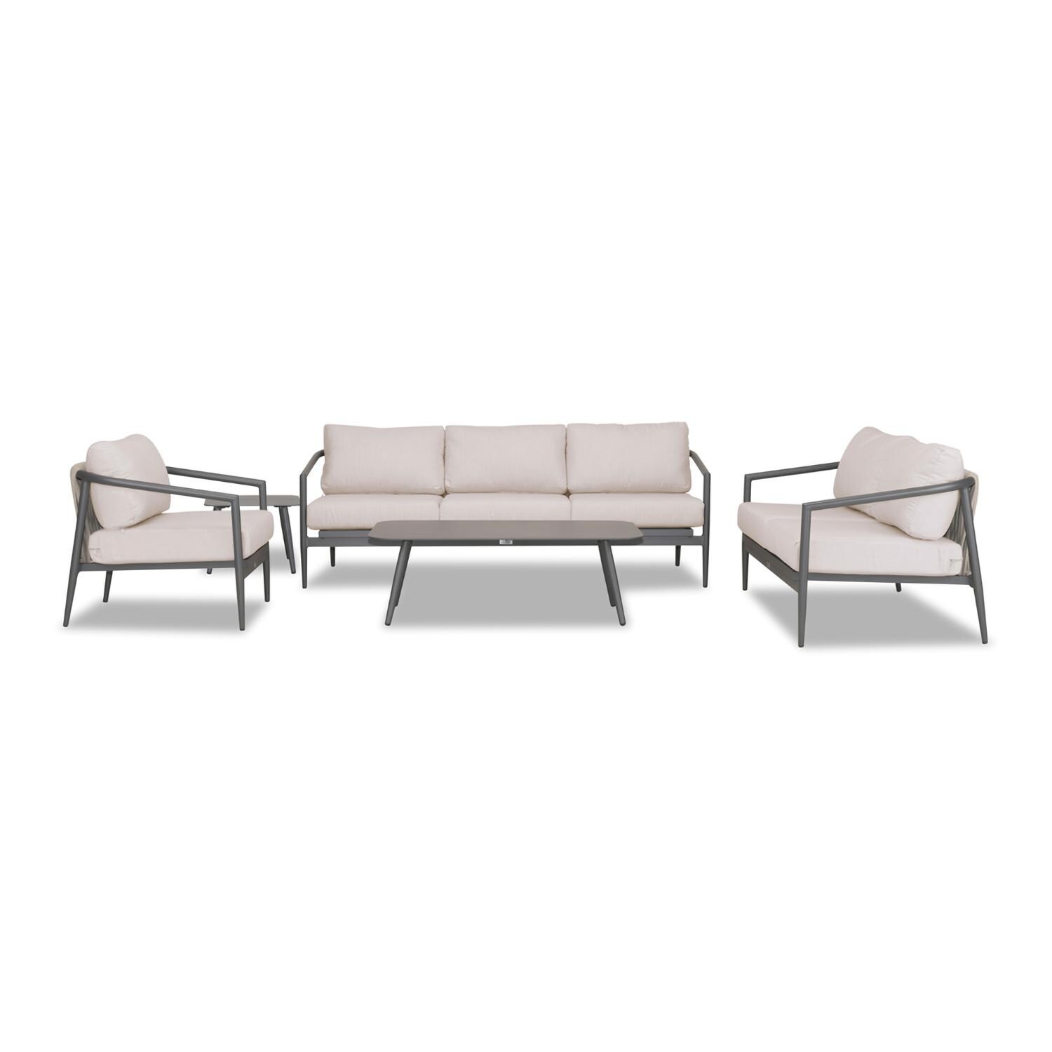 Lakeview Midnight Cove 5 Pc Aluminum Sofa Seating Set in Slate/Pebble Gray/Cast Silver - Front - White Background thumbnail