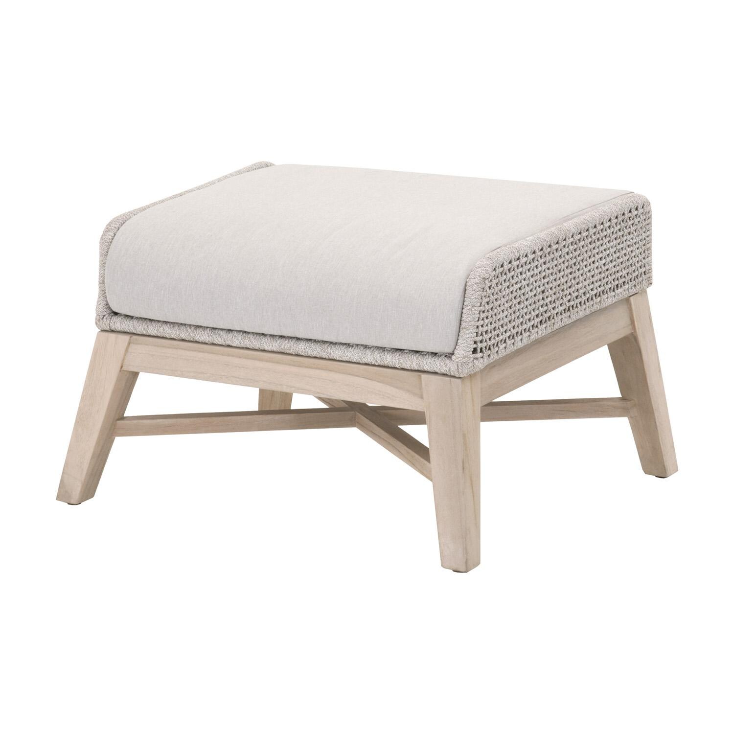 Cocoa Way Woven Rope Footstool in Taupe & White Flat Rope By Lakeview - Angled View thumbnail