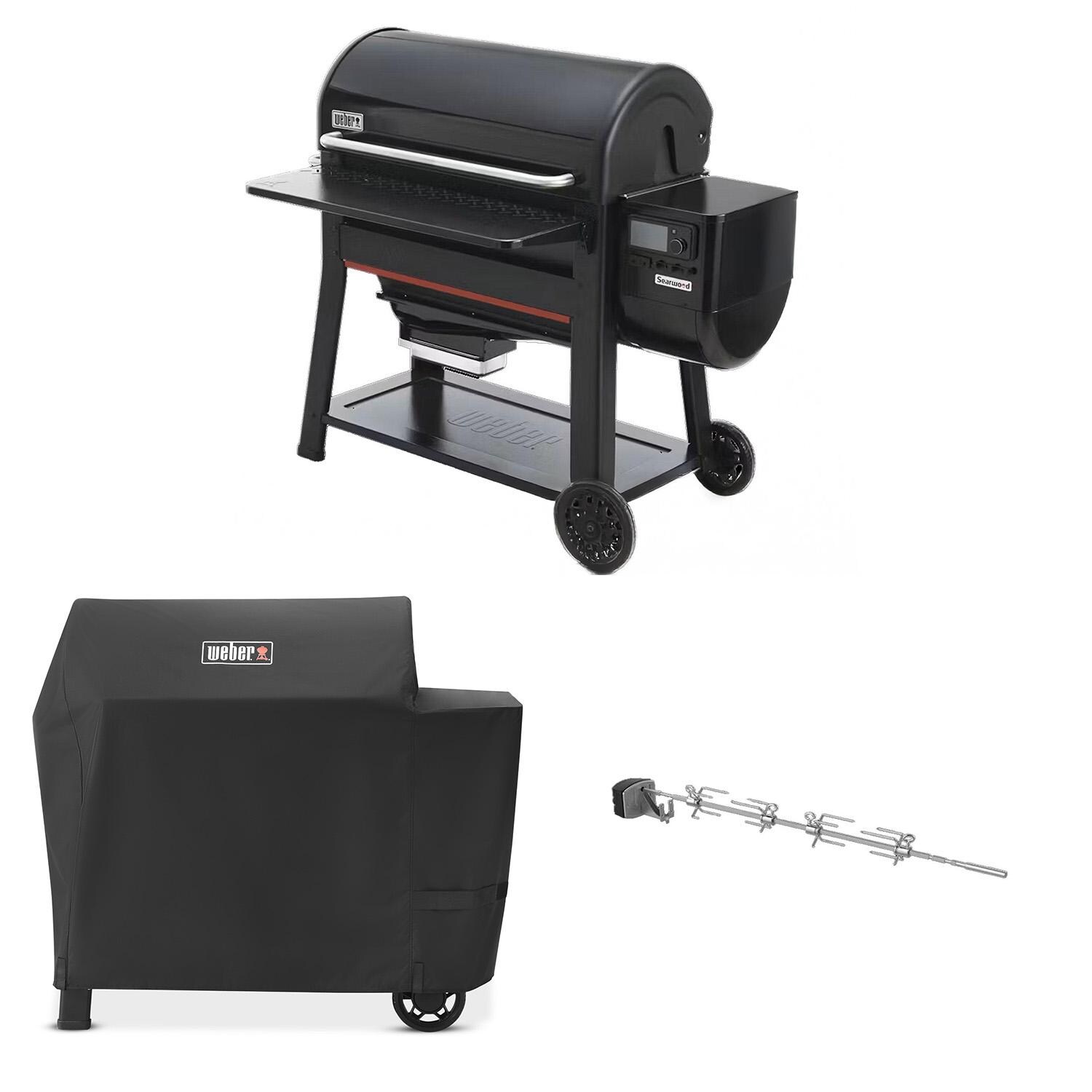 Weber Searwood XL 600 Pellet Grill w/ Cover, Front Table & Rotisserie - Components - White Background thumbnail