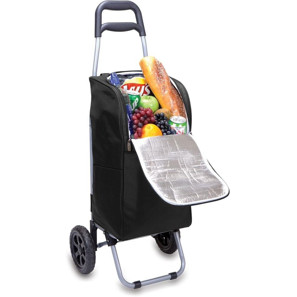 Picnic Time Insulated Cart Cooler With Trolley - Black - With Food thumbnail