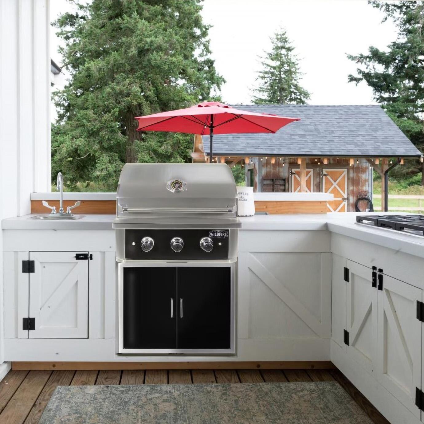 Wildfire WF-PRO30G-RH-LP 30 Inch Outdoor Kitchen Package w/15 Inch Side Griddle & 15 Inch Outdoor Rated Refrigerator - Built In Outdoor Kitchen - Lifestyle thumbnail
