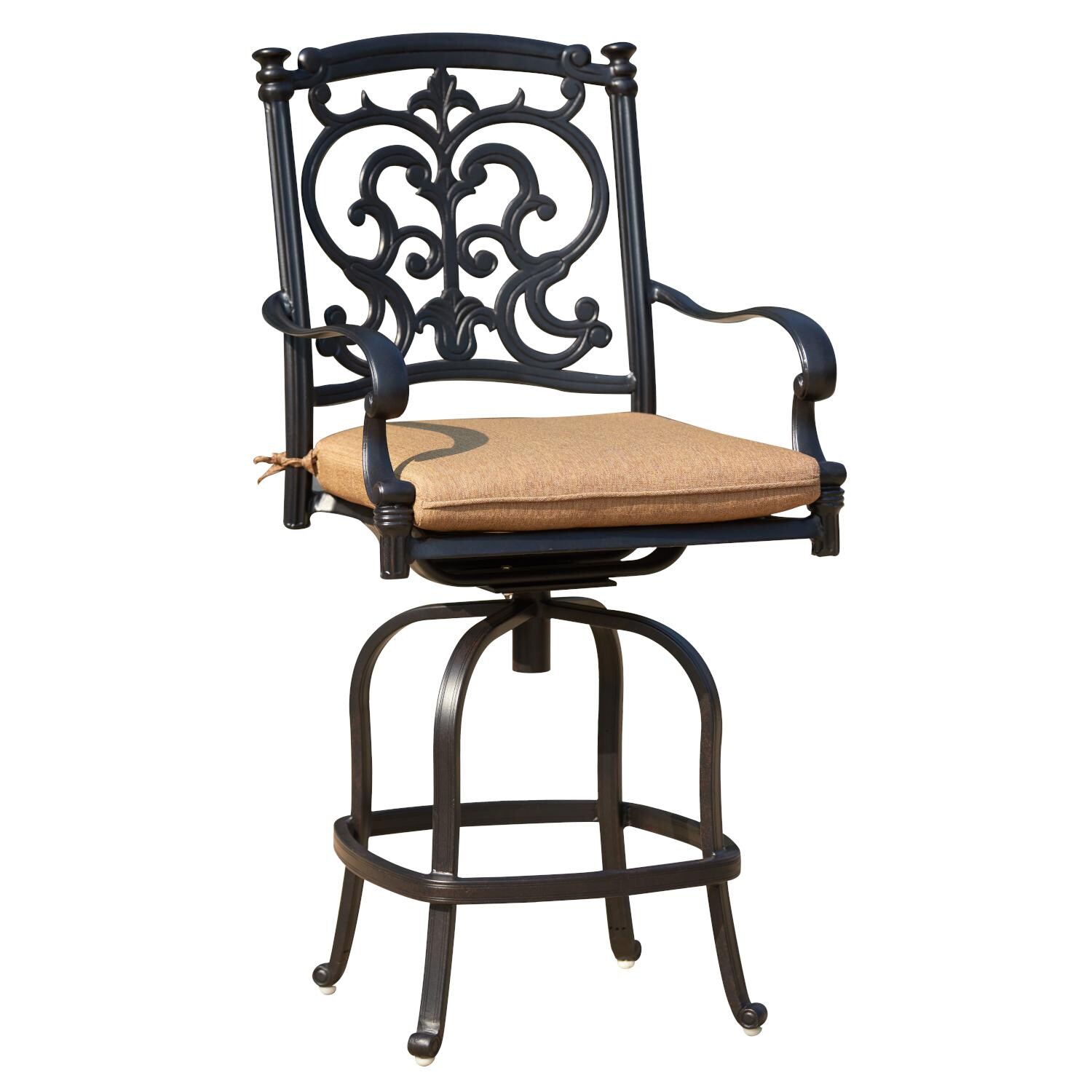 Darlee 201010-7PC-60GHD Santa Barbara 7 Piece Cast Aluminum Patio Counter Height Fire Pit Bar Set W/ 60 Inch Round Table & Sesame Cushions - Counter Height Bar Stool thumbnail