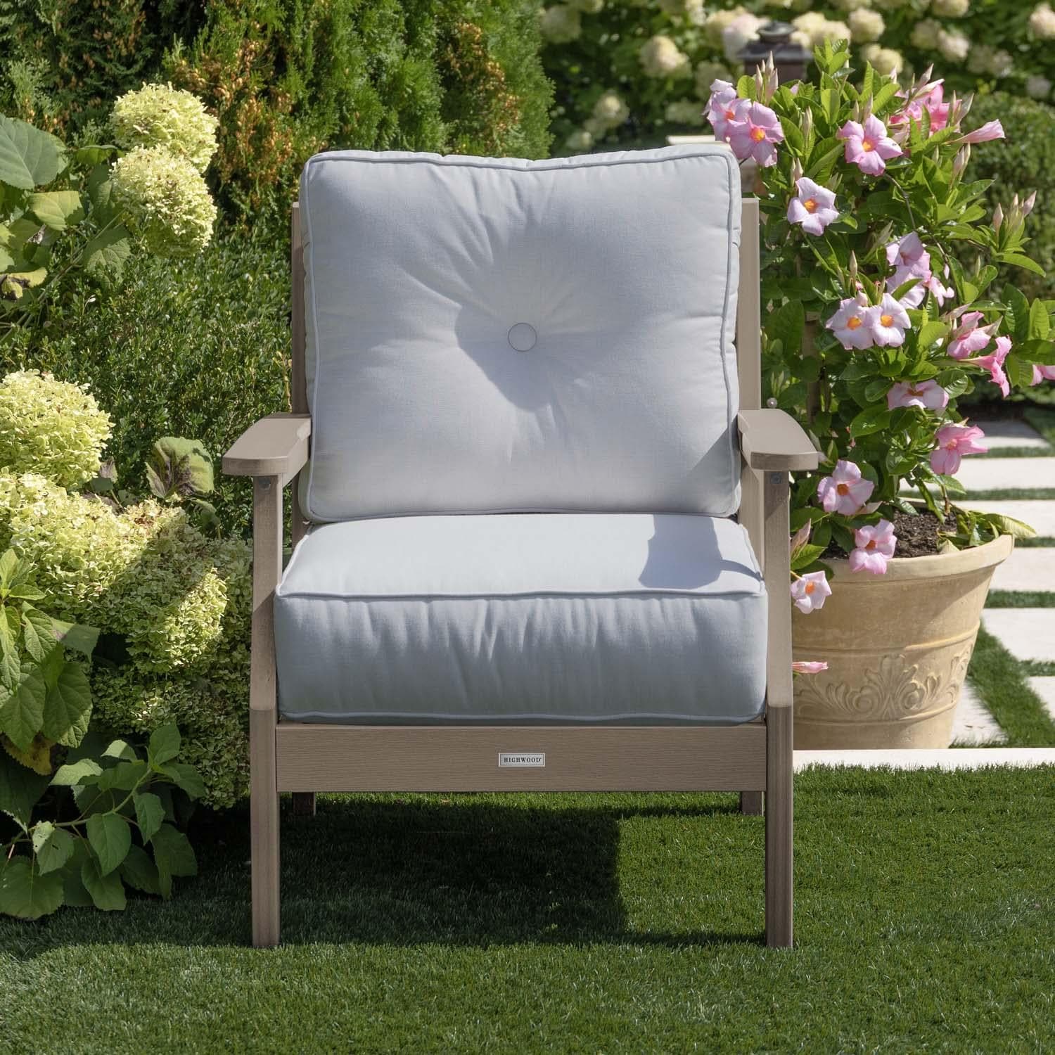 Blushing Bay Recycled Plastic Club Chair in Bliss Linen/Woodland Brown by Lakeview Outdoor Designs