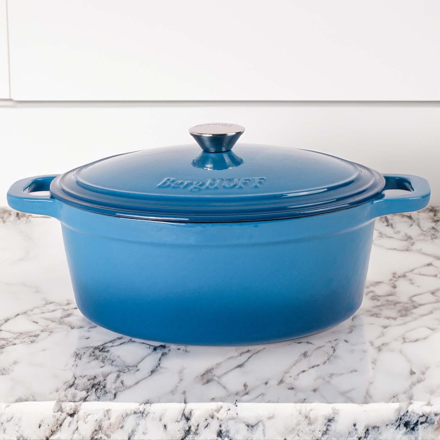 BergHOFF 11 1/2-in Neo Cast Iron 5 Qt. Oval Dutch Oven w/ Lid - Blue - Lifestyle thumbnail