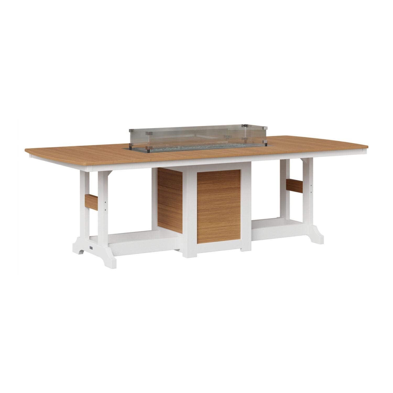 Berlin Gardens Garden Classic Regular Natural Teak Top w/ White Base 96 Inch Fire Pit Dining Set - Fire Pit Table - White Background thumbnail