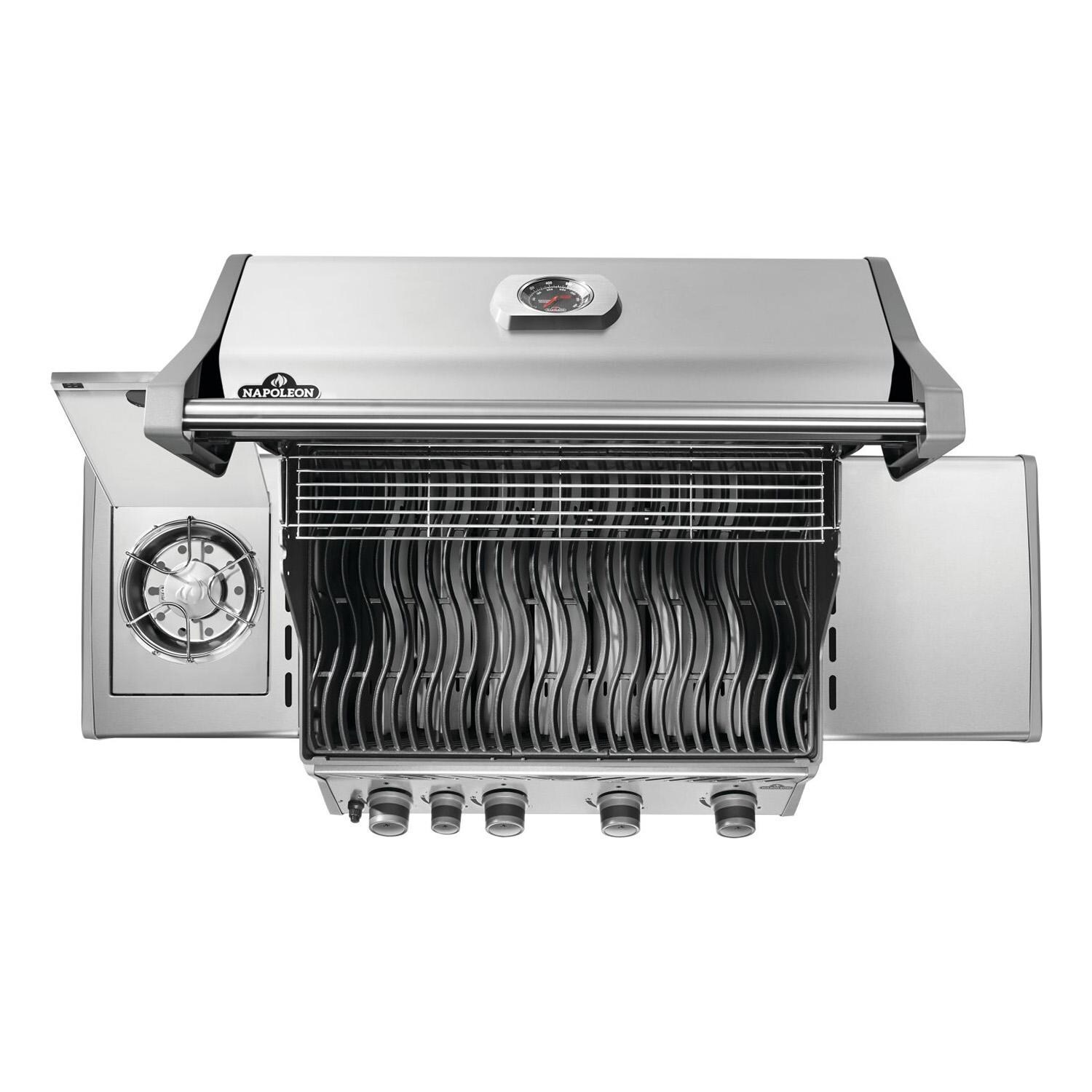 Napoleon R525SBNSS-2-FB Rogue 525 4 Burner Natural Gas Grill w/ Range Side Burner - Stainless Steel - Top View Burner Open - Detail thumbnail
