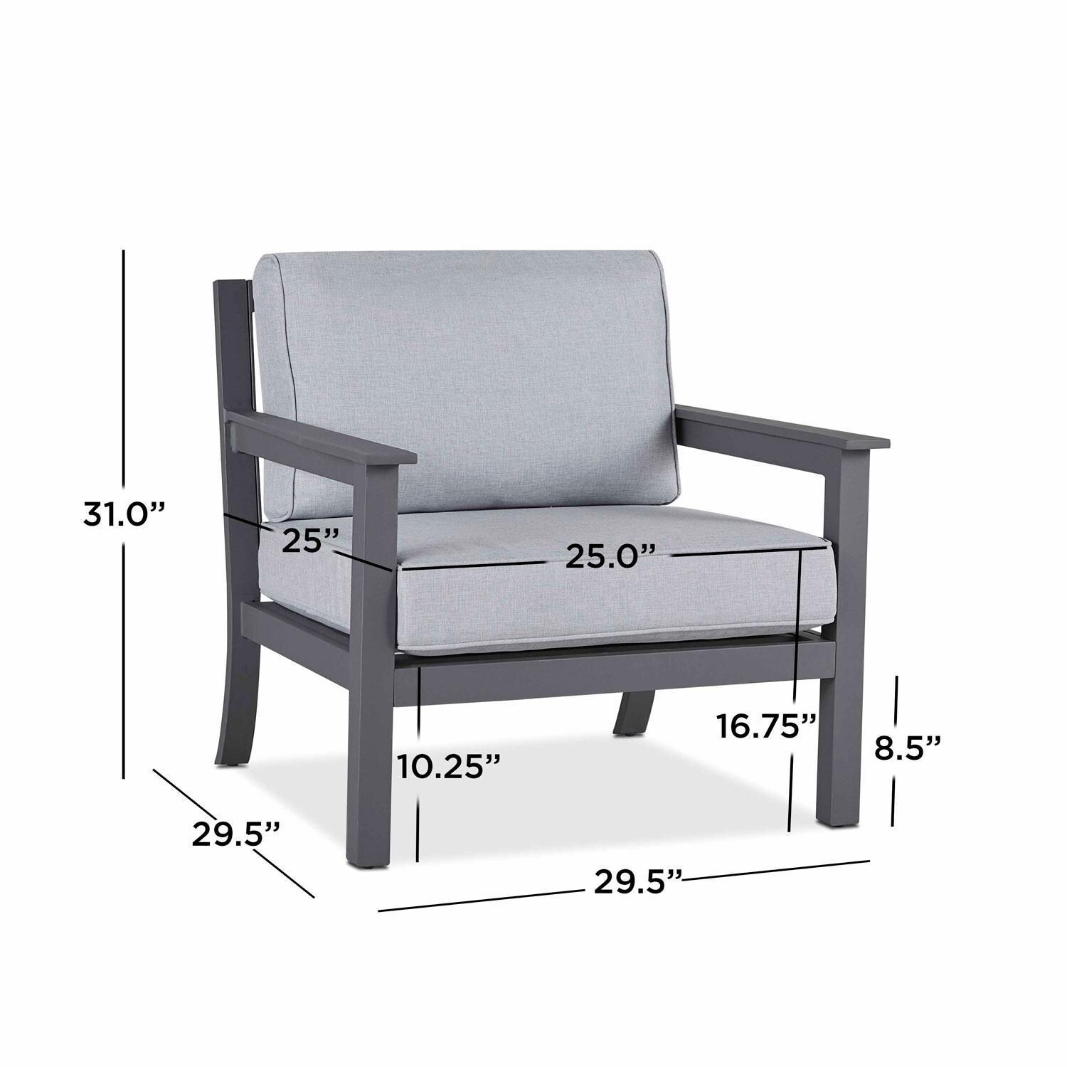 Lakeview Outdoor Designs SC2370GRY Cabin Way Aluminum Outdoor Chair With Cushions in Gray - Dimensions thumbnail