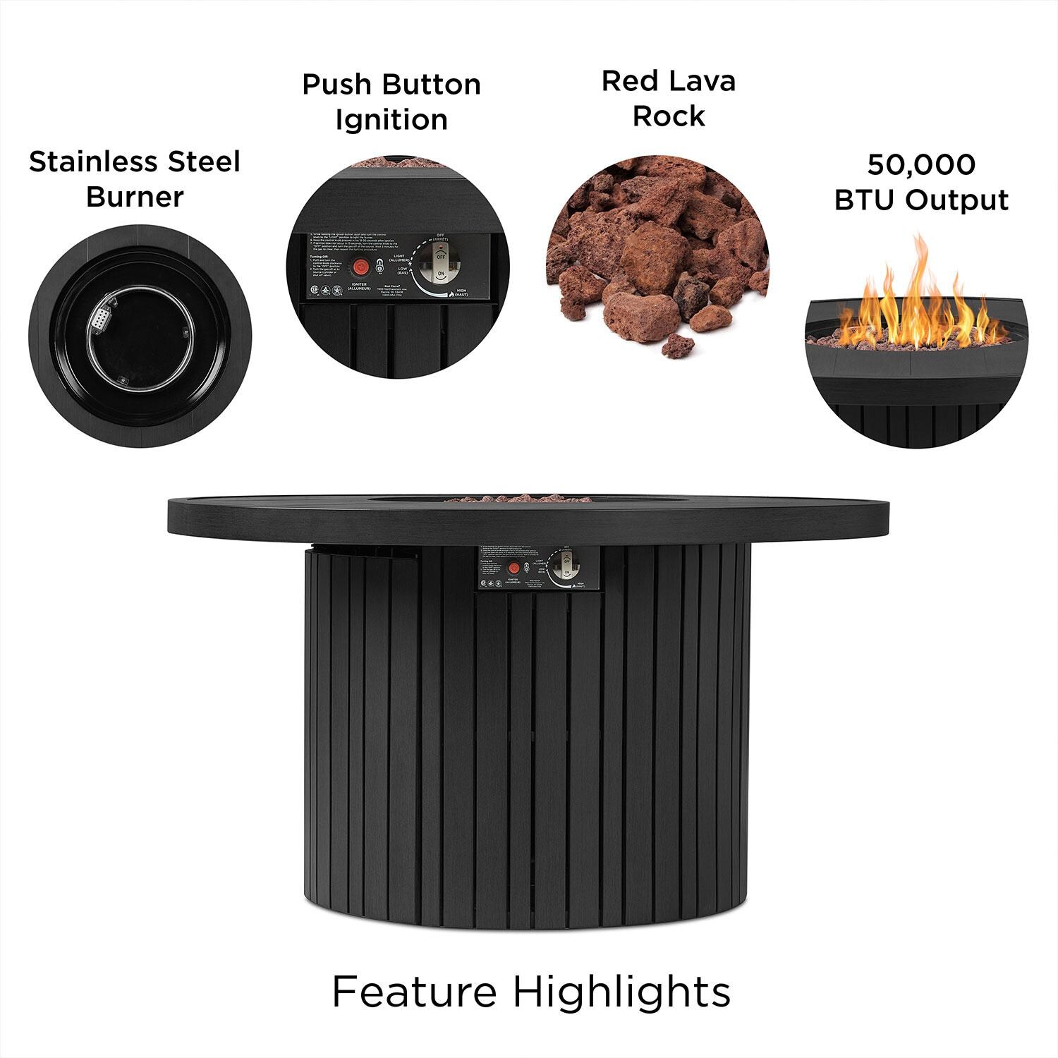 Westlook 44-in Round Metal Propane Fire Table in Black by Lakeview Outdoor Designs - Features - Detail thumbnail