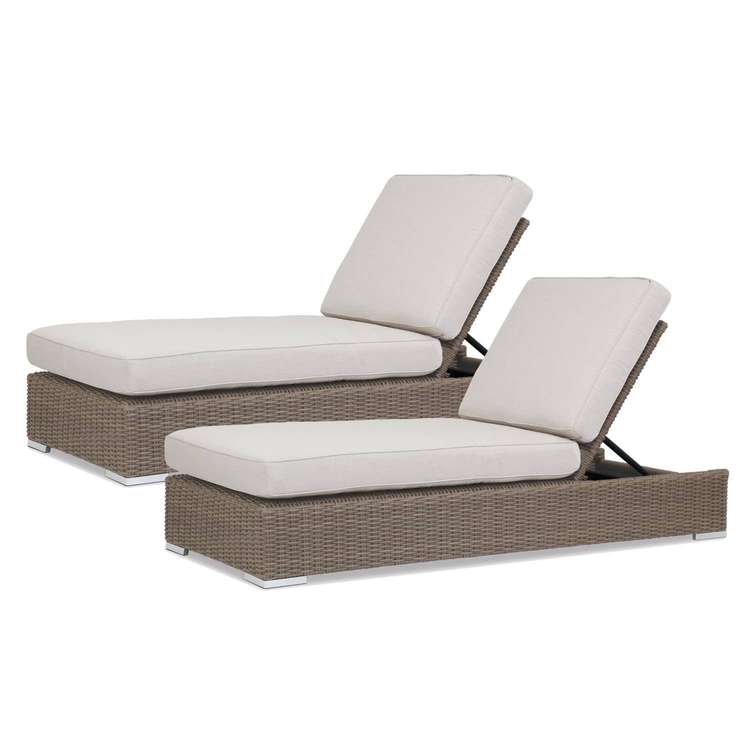Coronado 2 Pc Wicker Chaise Lounge Set in Driftwood/Canvas Flax by Sunset West