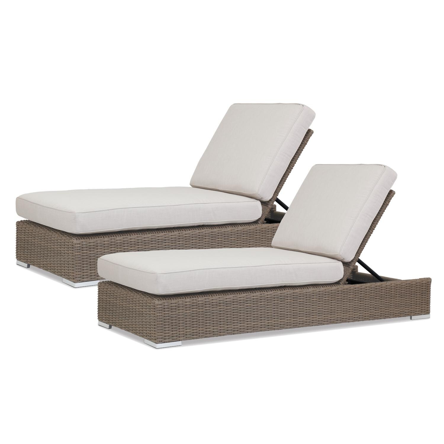 Coronado 2 Piece Wicker Patio Chaise Lounge Set W/ Sunbrella Canvas Flax Cushions By Sunset West thumbnail