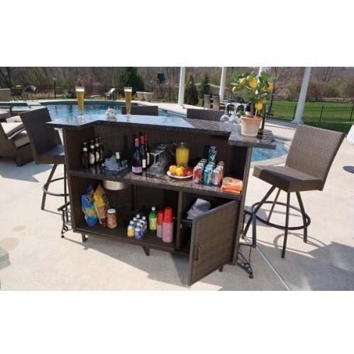 Alfresco Home Vento Granite Top Wicker Outdoor Bar Set With Swivel
