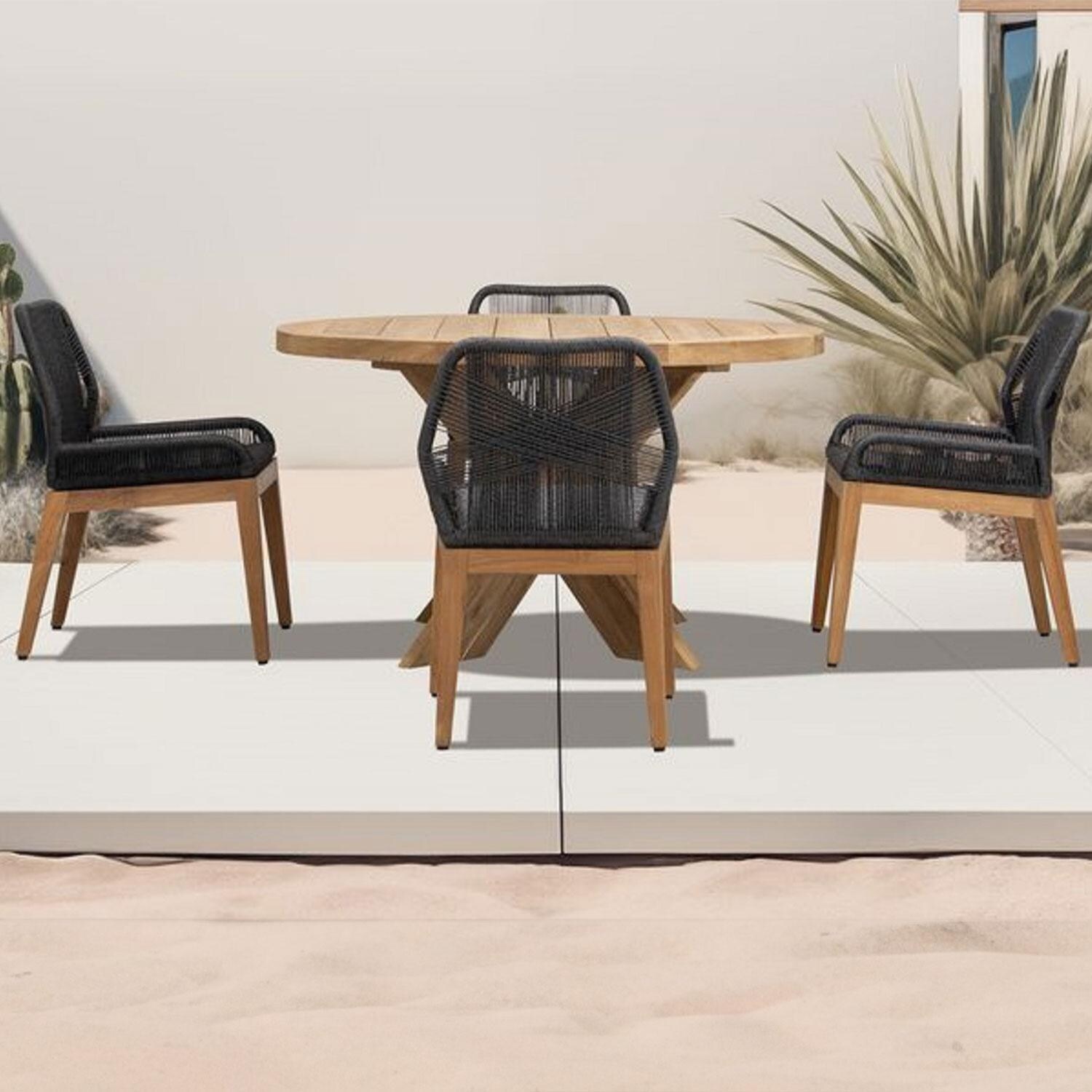 Wood Grove 4 Seat Reclaimed Teak and Rope Dining Set By Lakeview - On Patio - Lifestyle thumbnail