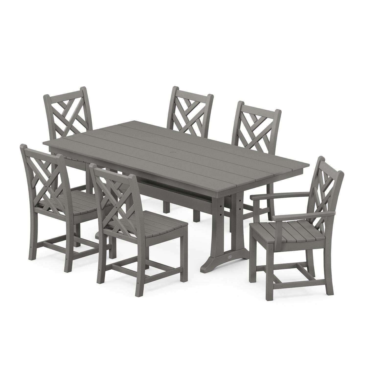 POLYWOOD 7-Piece Slate Gray Chippendale Farmhouse Trestle Dining Set thumbnail