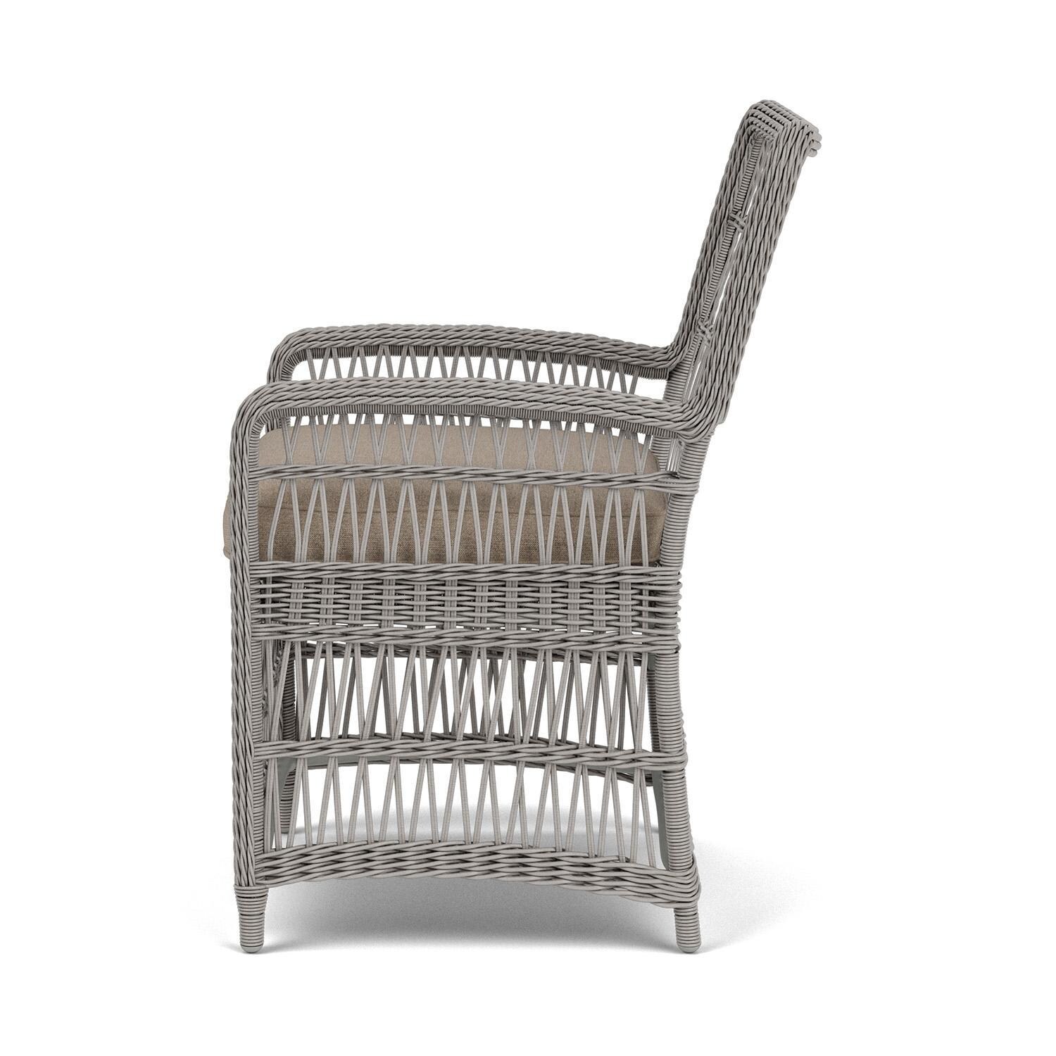 Lloyd Flanders Mackinac Dining Armchair in Putty Finish with Demo Oatmeal Fabric - Left Side thumbnail