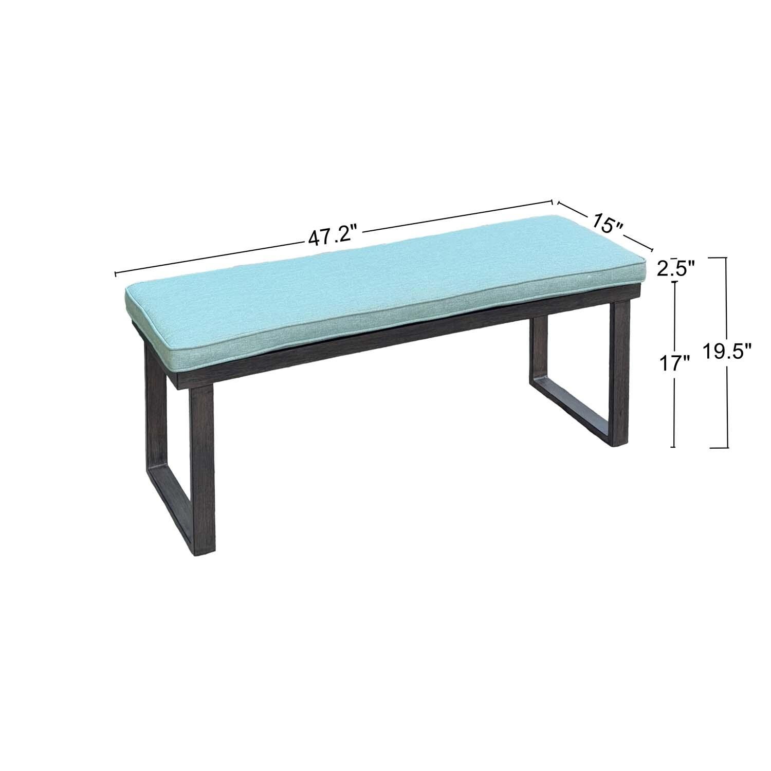 Atlantis 11 Pc Aluminum Dining Set in Walnut/Spa by Darlee - Bench - Dimensional thumbnail