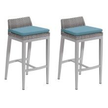 Argento 2 Piece Wicker Patio Bar Stool Set W/ Ice Blue Cushions By Oxford Garden image