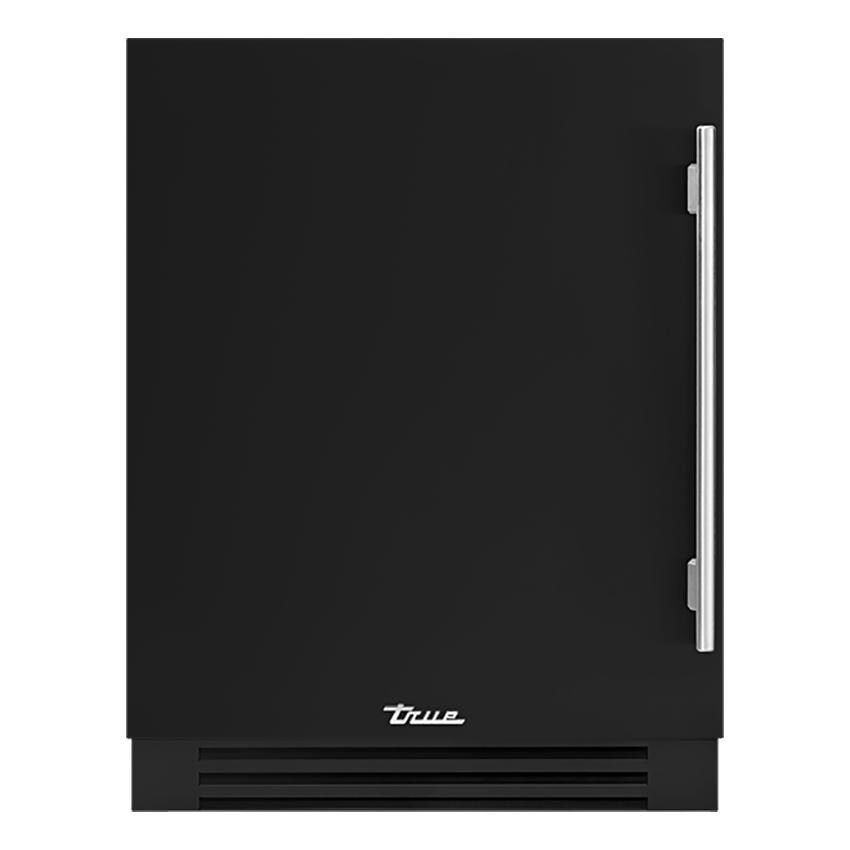 True TURADA-24-LS-A~027-H04 ADA Height 24 Inch 5 Cu. Ft. Left Hinge Outdoor Refrigerator in Matte Black w/ Stainless Steel Handles - White Background thumbnail
