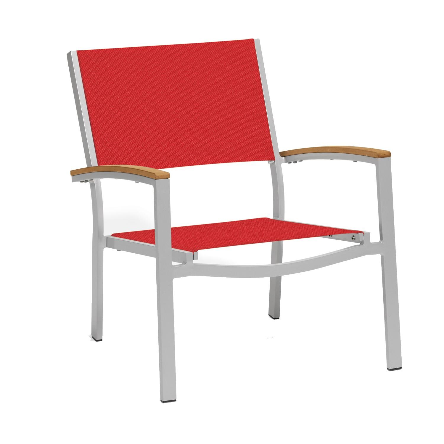 Travira Aluminum Patio Club Chair W/ Tekwood Natural Arm Caps By Oxford Garden - Red Sling thumbnail