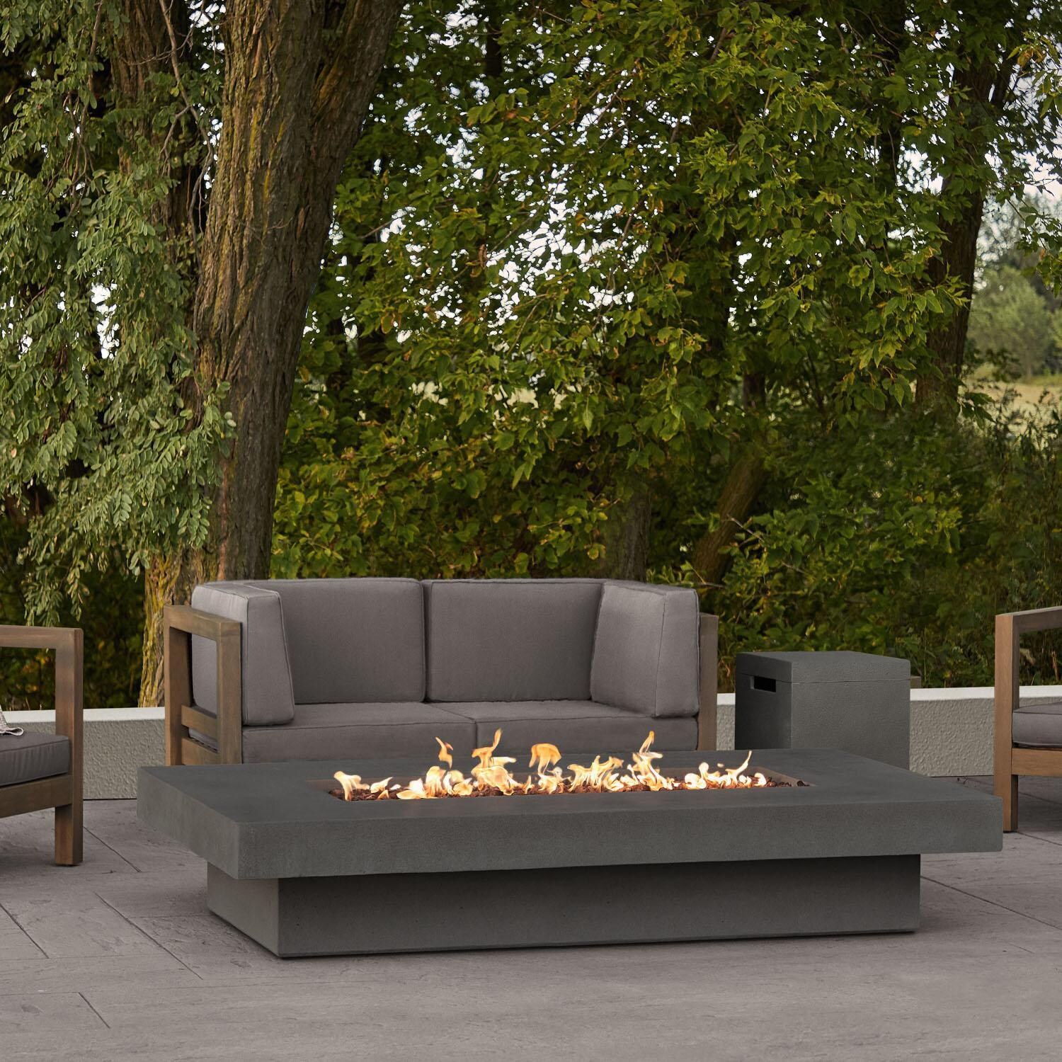 Hickory Bay 3704LP-CBN 72 Inch Rectangular Glass Fiber Reinforced Concrete Propane Fire Pit Table in Carbon by BBQGuys Signature - Display - White Background thumbnail