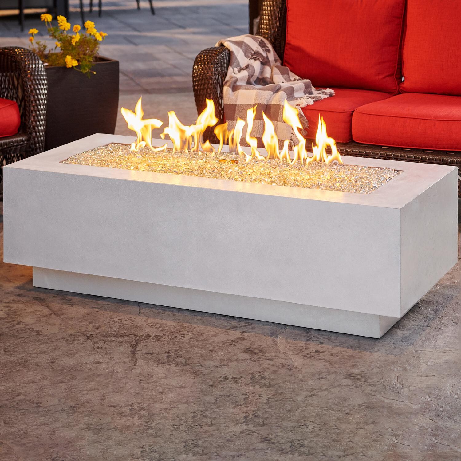 The Outdoor GreatRoom Company Cove CV-54WT-NG 54-Inch Linear Natural Gas Fire Pit Table with 42-Inch Crystal Fire Burner - Ships As Propane With Conversion Fittings - White thumbnail
