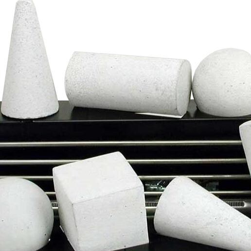 Rasmussen 24-Inch White ALTERNA See-Thru FireShape Set With Vent-Free Black Chassis Burner - Close-Up Of FireShapes thumbnail