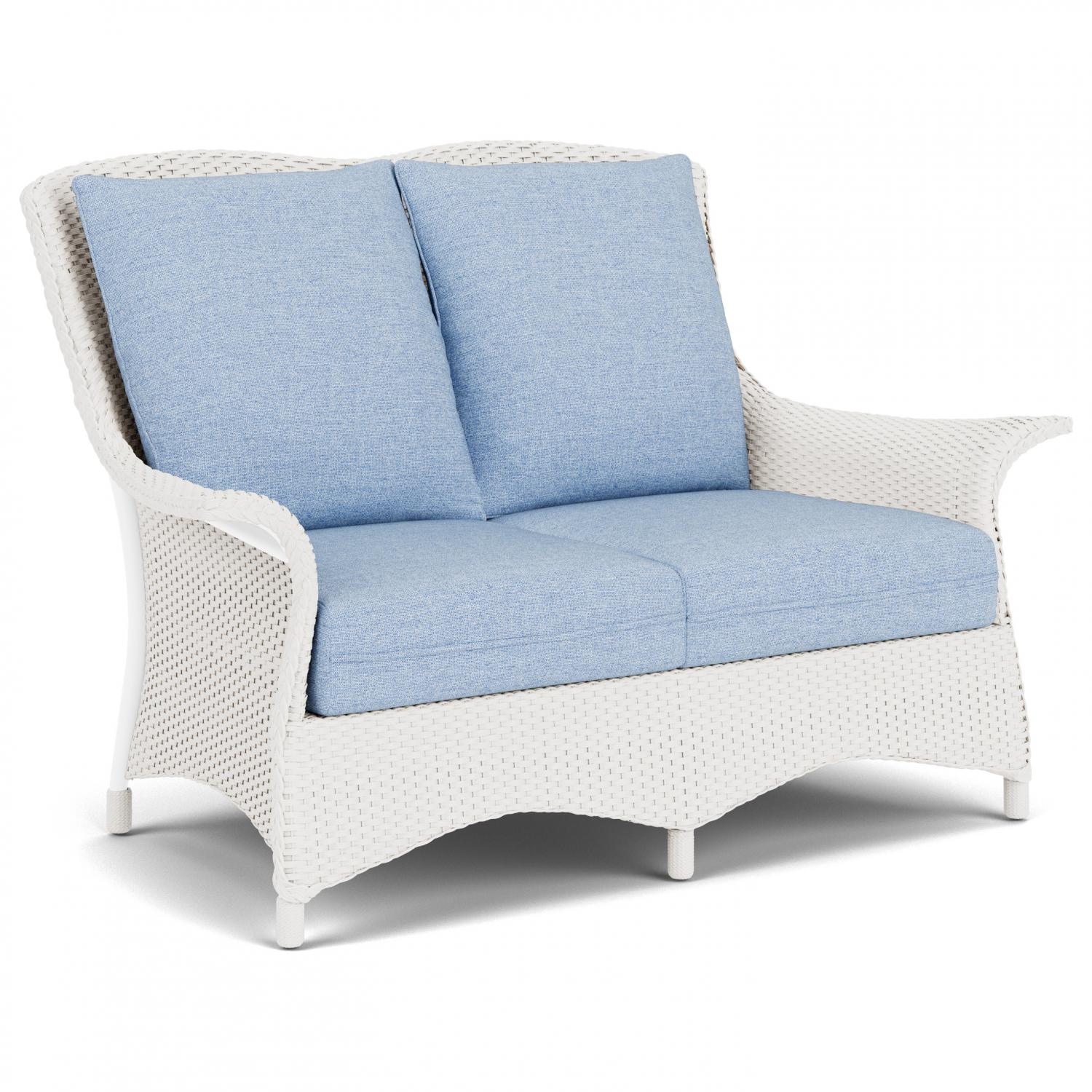 Lloyd Flanders Mandalay Loveseat in White Finish with Demo Skyway fabric - Angled thumbnail