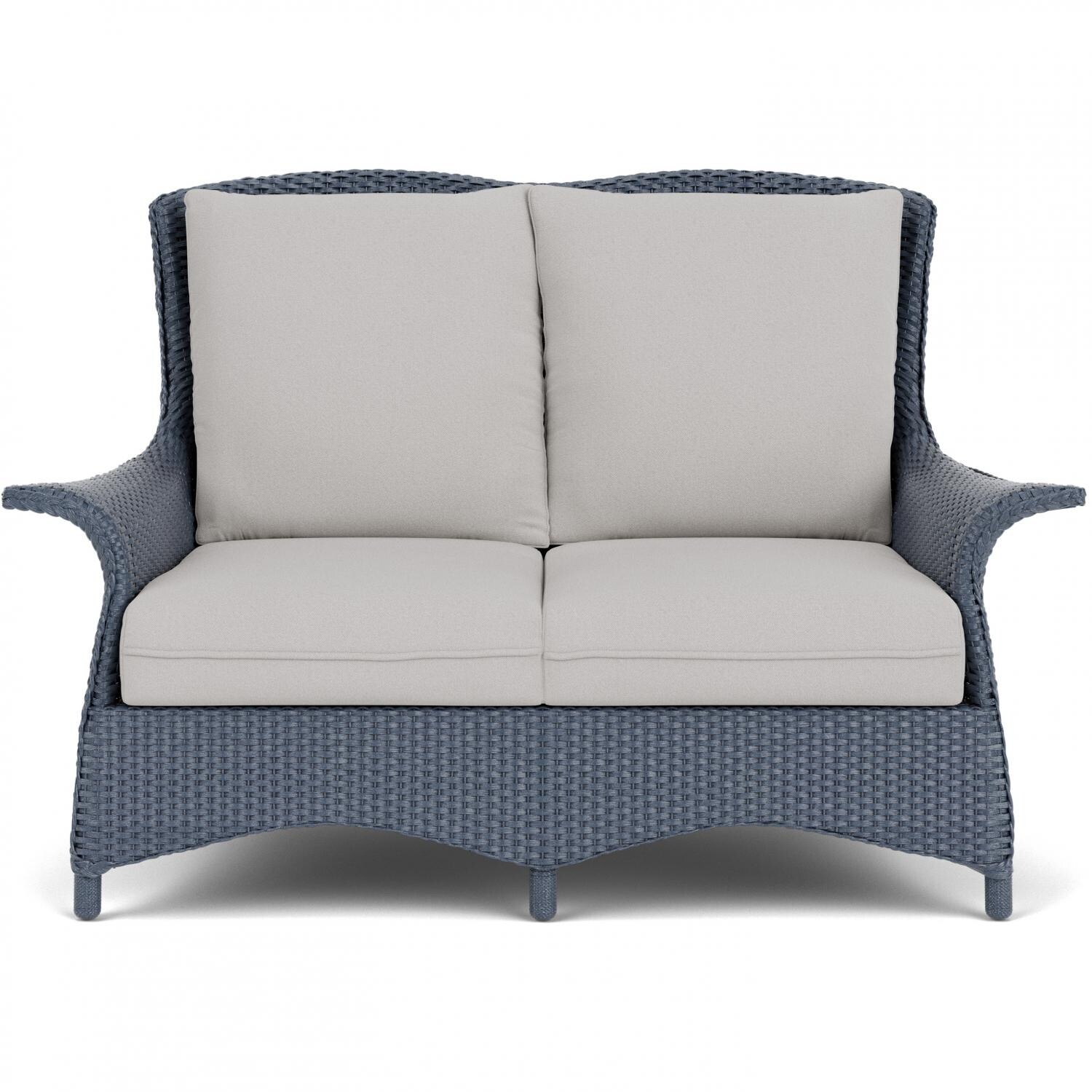 Mandalay 2 Person Wicker Loveseat in Denim Blue/Tundra Dove By Lloyd Flanders