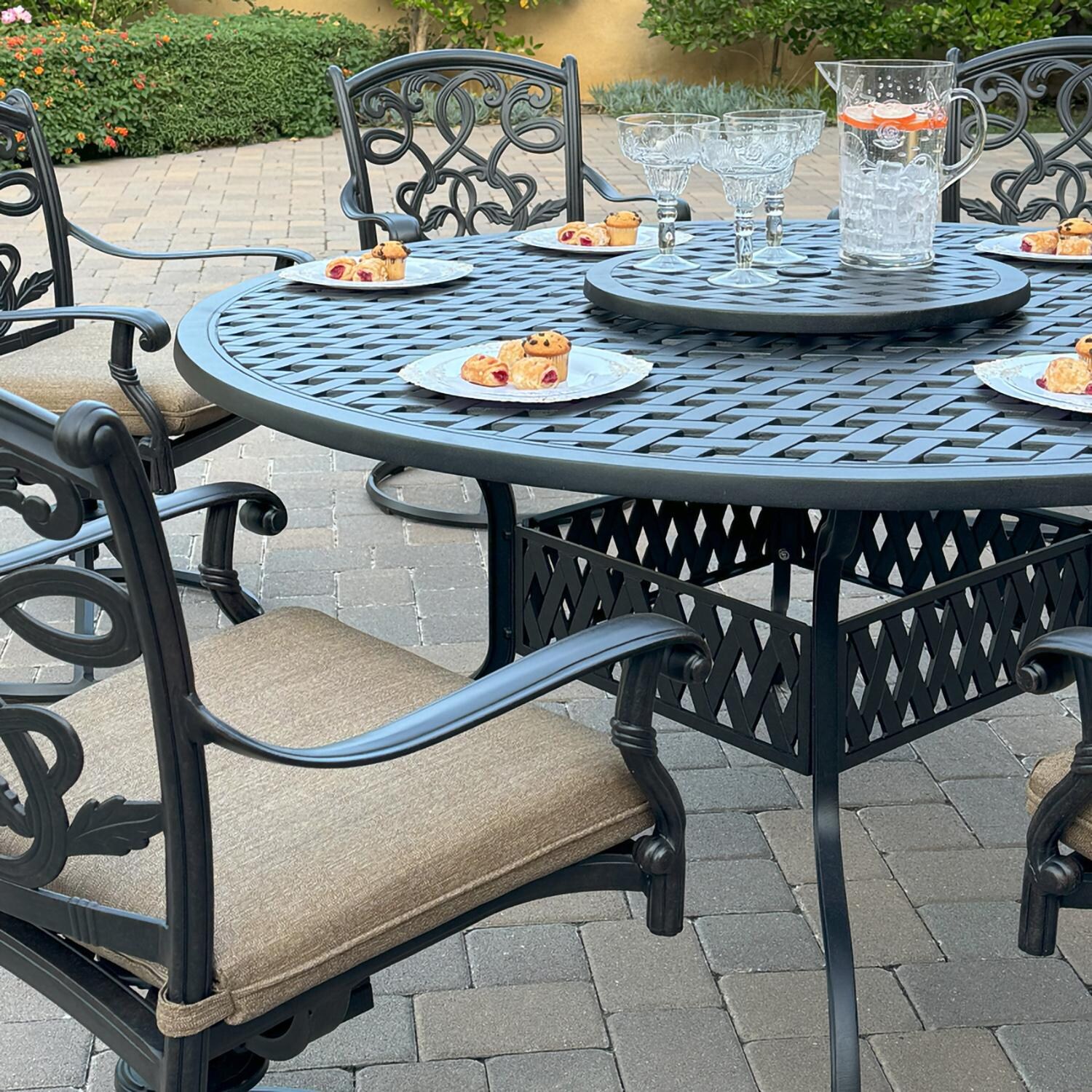 Darlee B/DL2052-8PCAR-30D3927 Santa Monica 8 Pc Cast Aluminum Dining Set in Antique Bronze - Table Angle - Lifestyle thumbnail