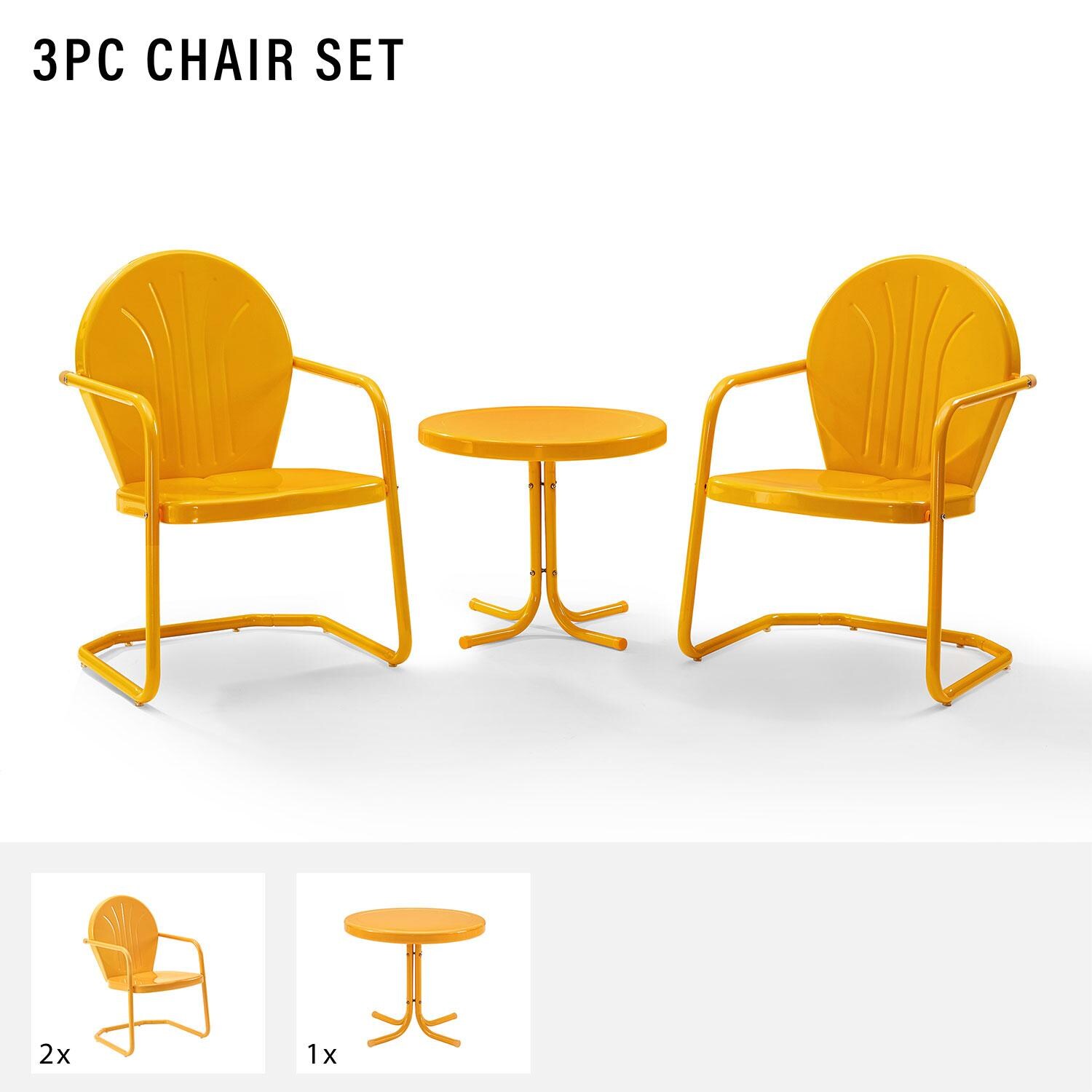 Ultimate Patio UP-32237TG 3Pc Retro Outdoor Chair Set in Tangerine Gloss - Includes in Set (Two Chairs and Table) - Diagram thumbnail