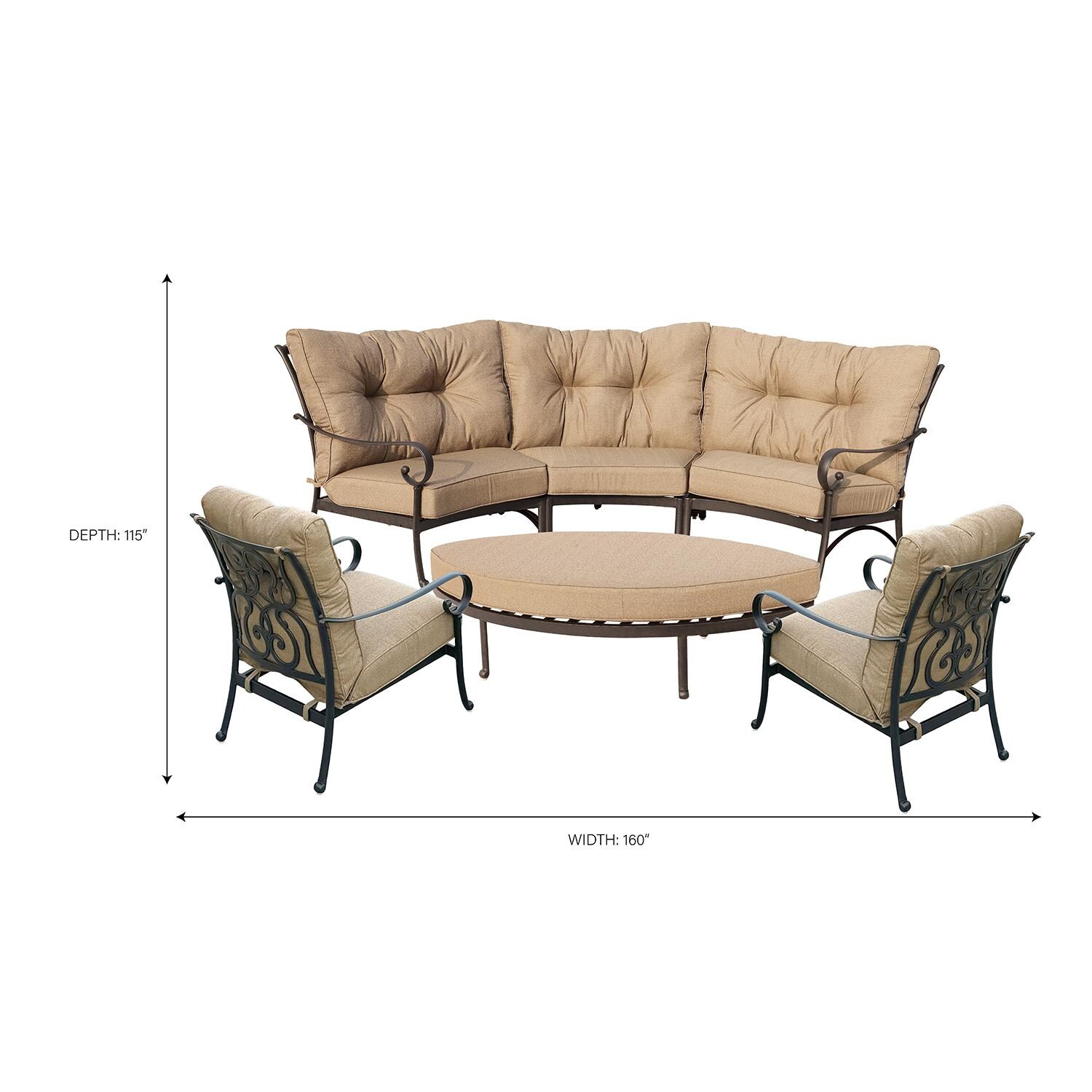 Santa Anita 6 Pc Cast Aluminum Patio Sectional Set w/ Sesame Sunbrella Cushions by Darlee - Dimensional thumbnail