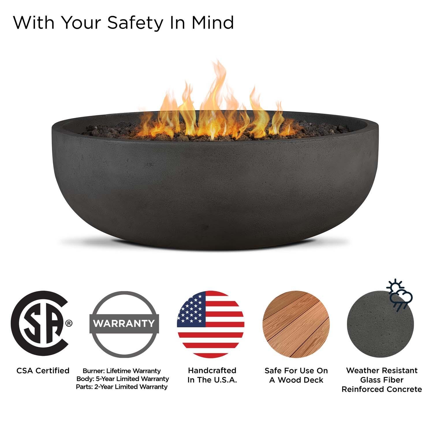 Grand Lake 38 Inch Round Concrete Natural Gas Fire Bowl in Gray by BBQGuys Signature - Safety thumbnail