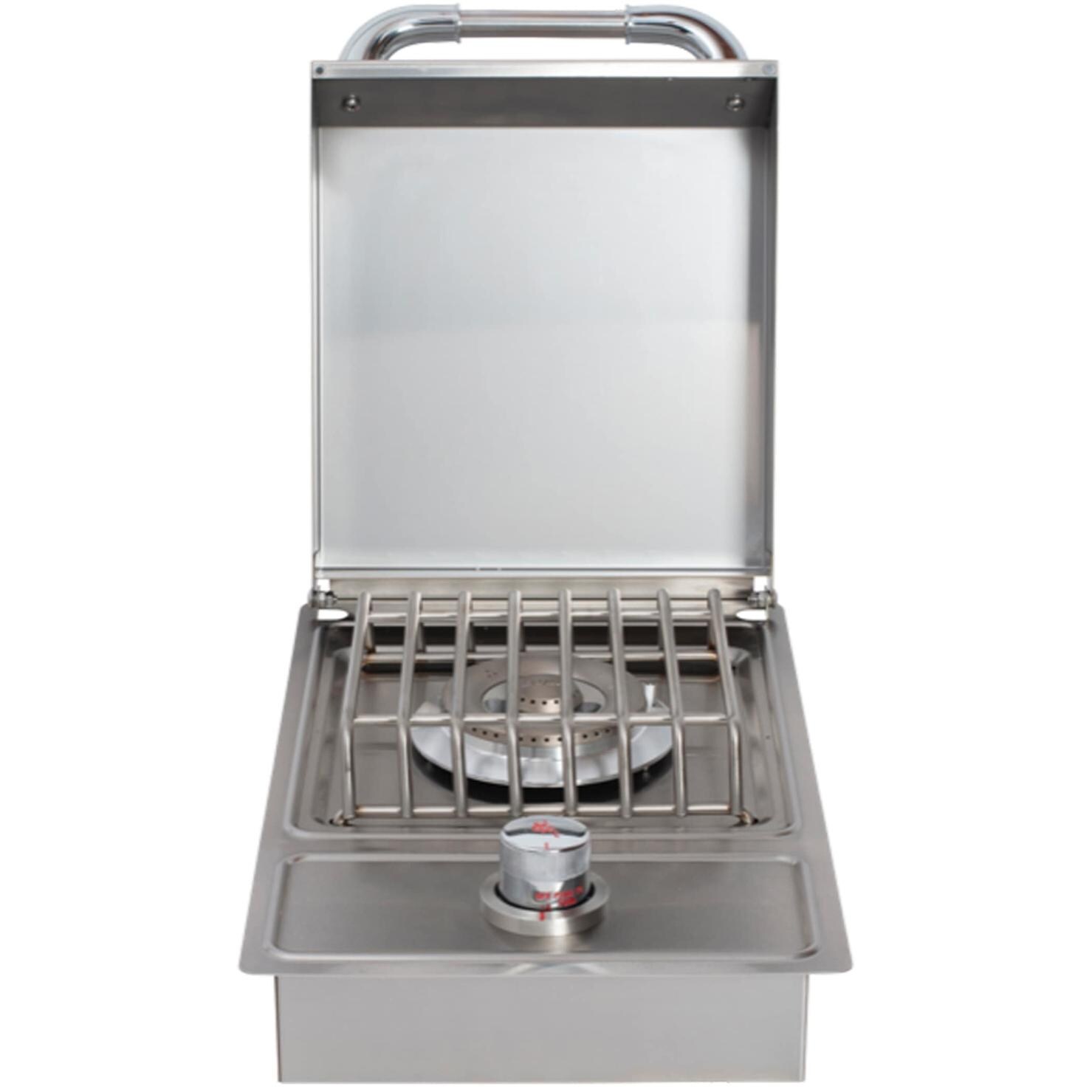 Bull 60008 Drop-In Stainless Steel Single Side Burner - Front View Lid Open thumbnail