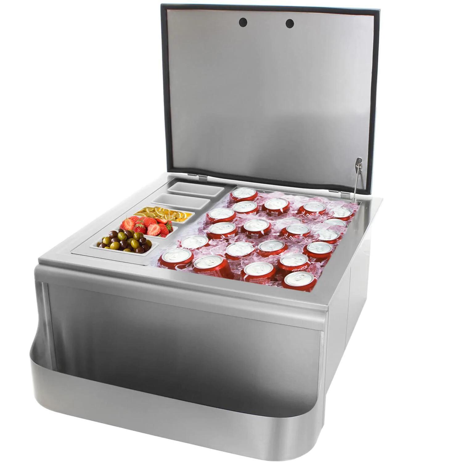 BBQGuys Signature BBQ-260-SI Traditional 25-Inch Slide-In Ice Bin Cooler With Speed Rail & Condiment Holder thumbnail