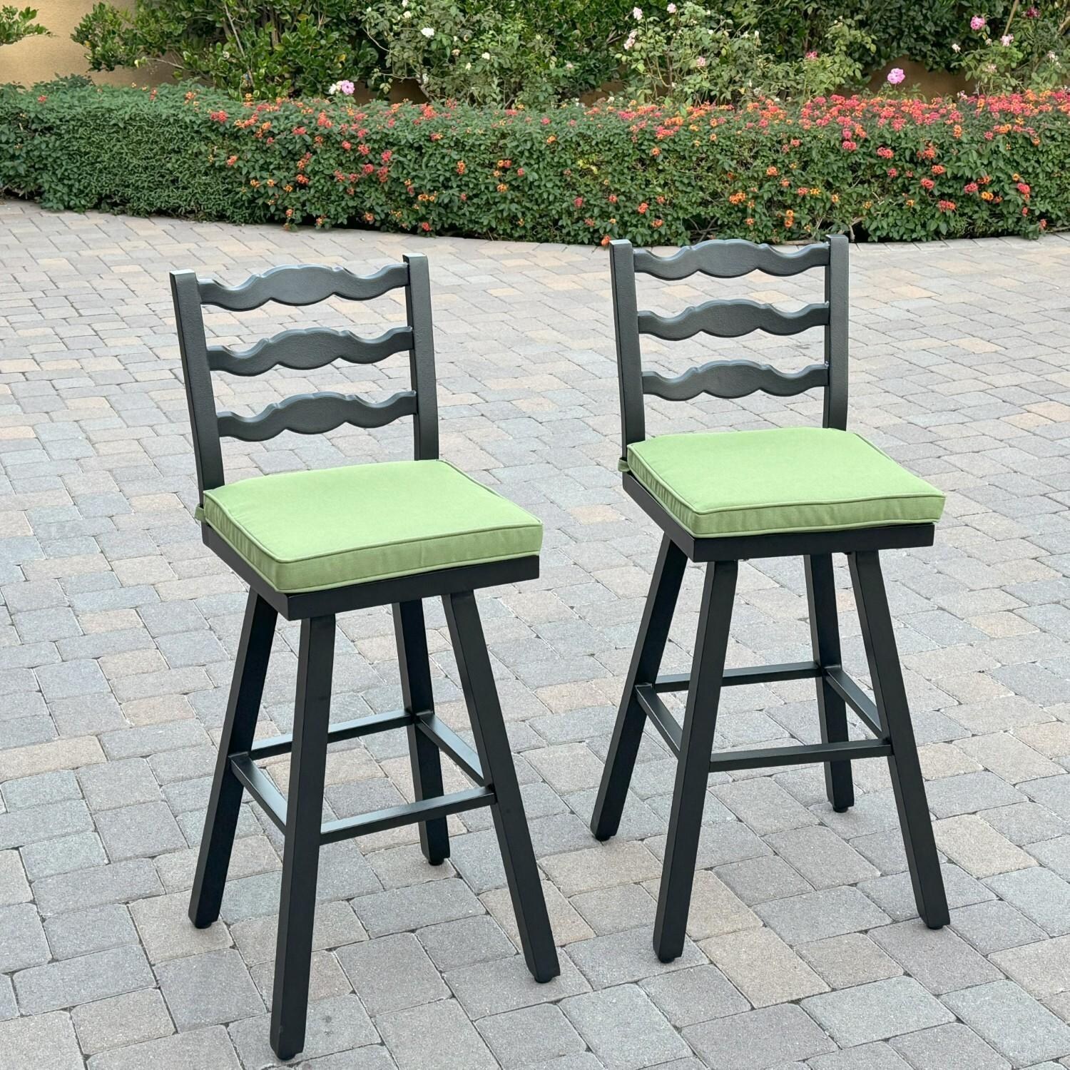 Aspen 2 Pc Aluminum Swivel Bar Height Bar Stool Set in Green/Dark Brown by Darlee
