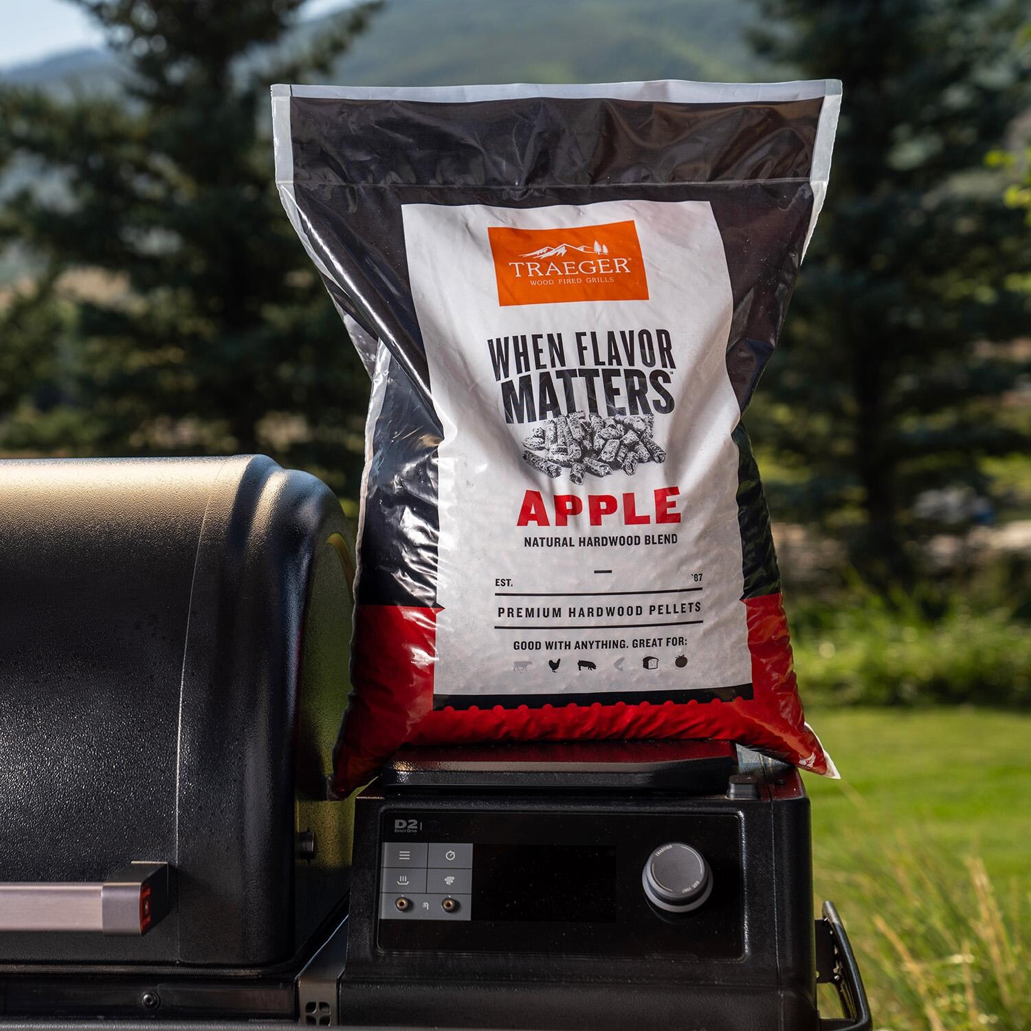 Traeger 20 Lb. Natural Hardwood Pellets - Apple - On Grill - Lifestyle thumbnail