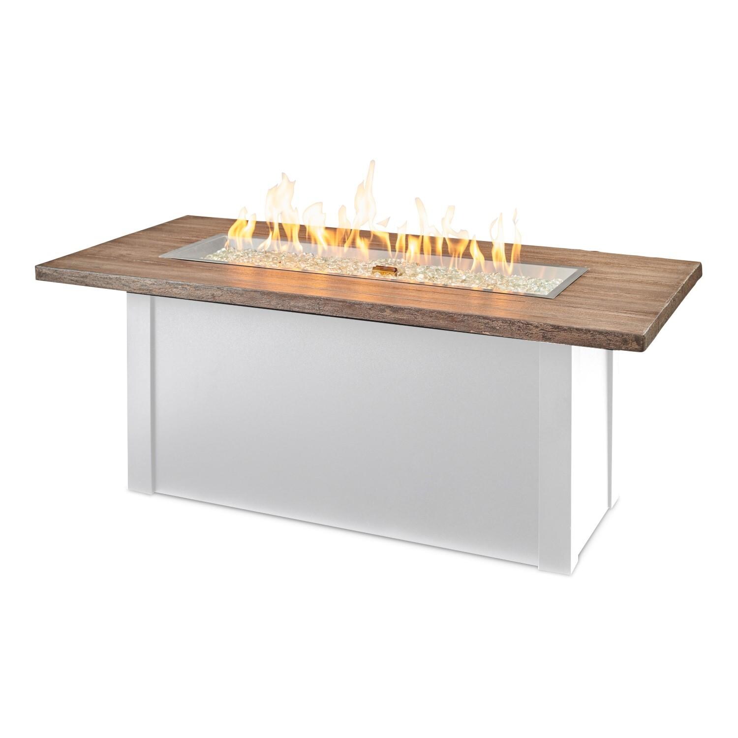 Havenwood 62 Inch Fire Pit Table W/ Driftwood Top & White Base - Flames - White Background thumbnail