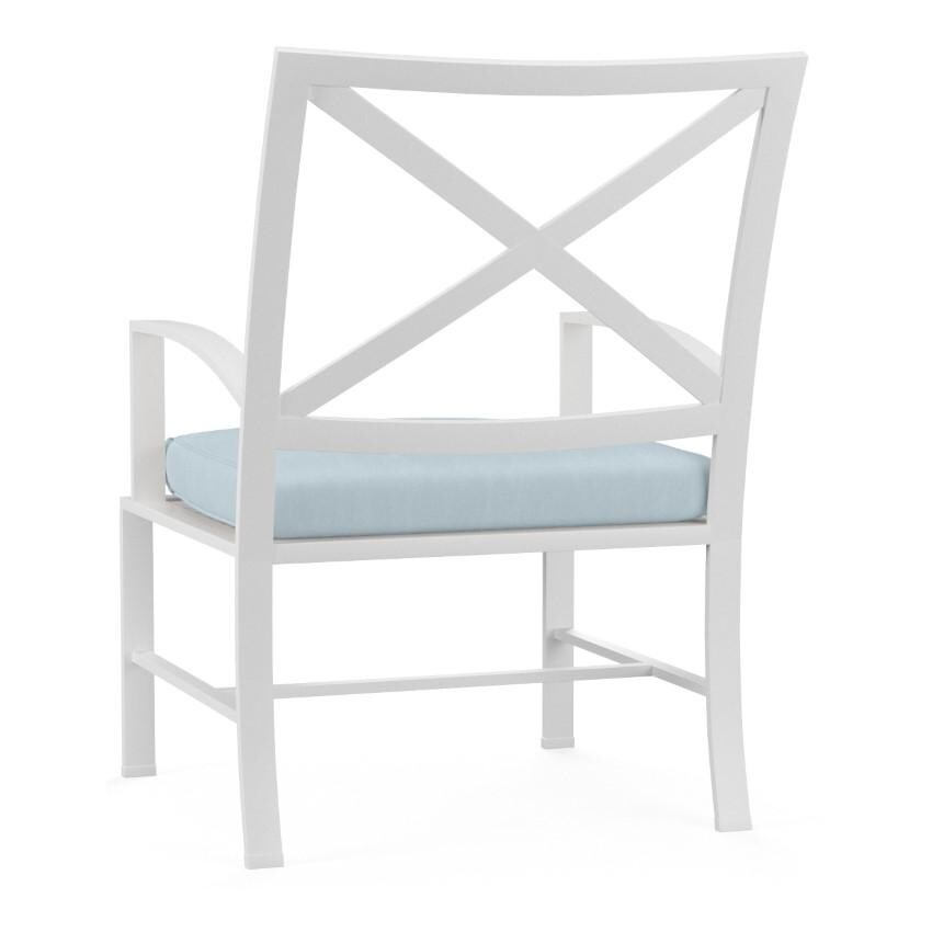 Bristol Aluminum Dining Arm Chair w/ Self Welt in White/Canvas Skyline by Sunset West - Back - White Background thumbnail