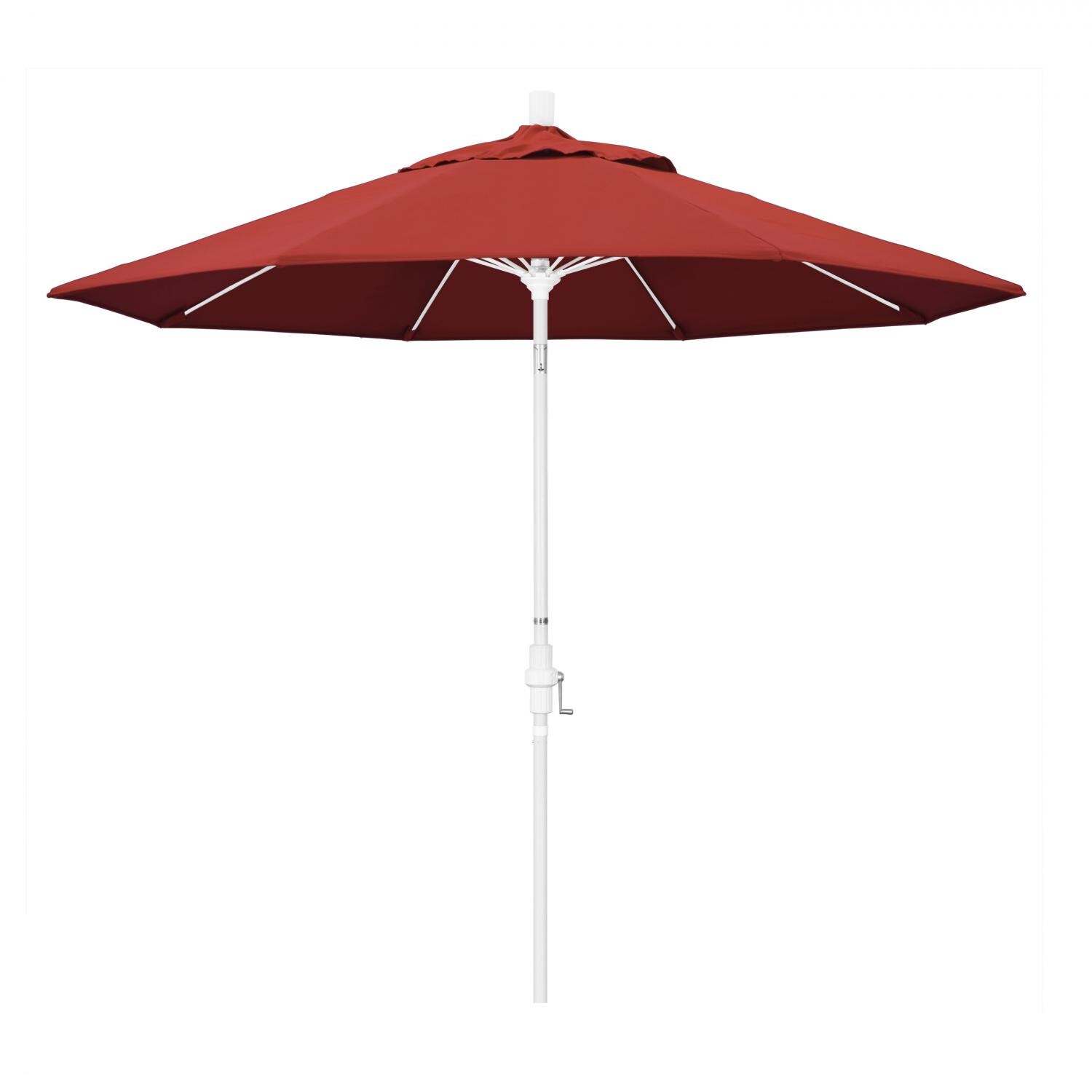 California Umbrella 9 Ft. Octagonal Aluminum Collar Tilt Patio Umbrella W/ Crank Lift & Fiberglass Ribs - Matted White Frame / Sunbrella Canvas Jockey Red Canopy