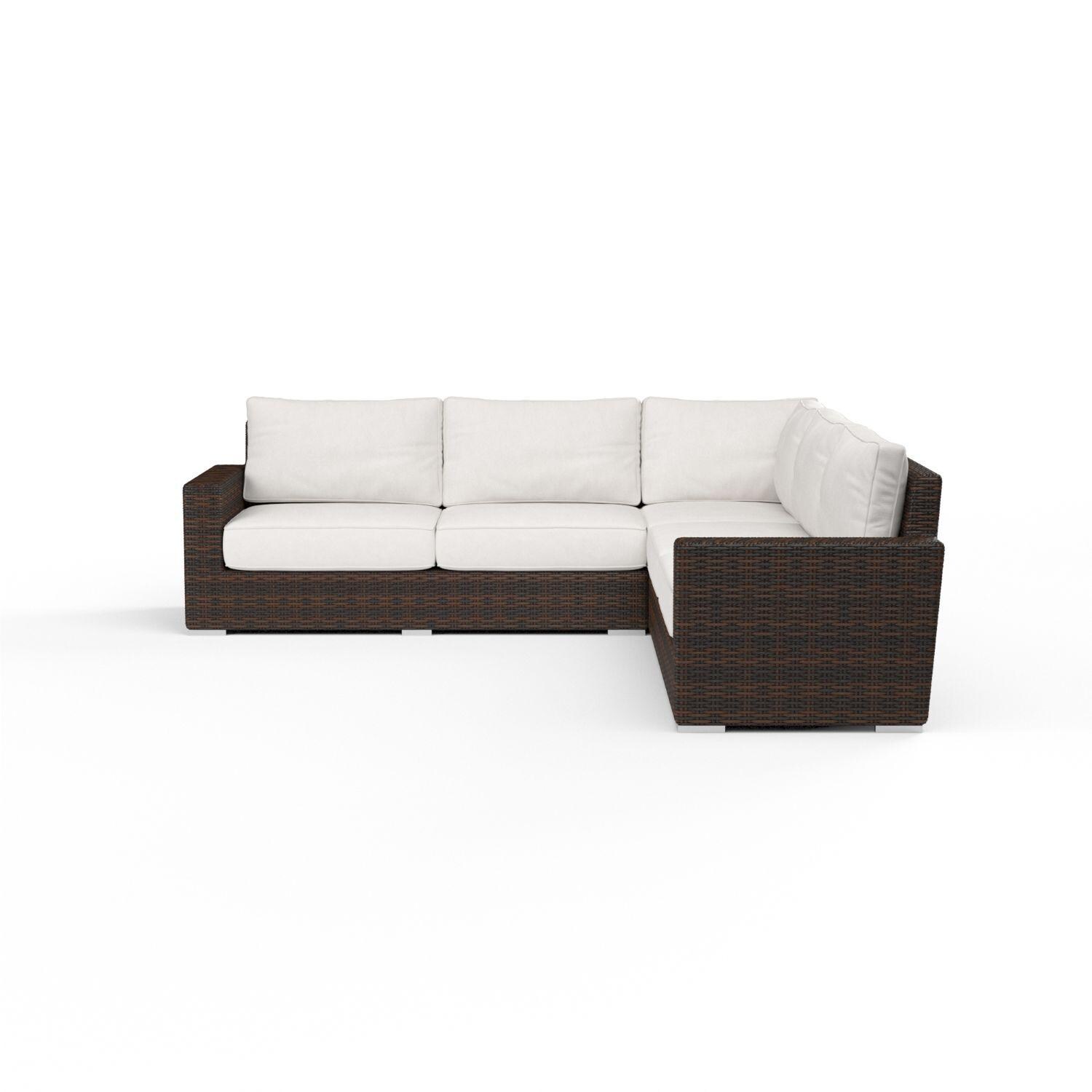Montecito 3 Piece Wicker Patio Sectional Set W/ Sunbrella Canvas Flax Cushions By Sunset West - Side View - White Background thumbnail