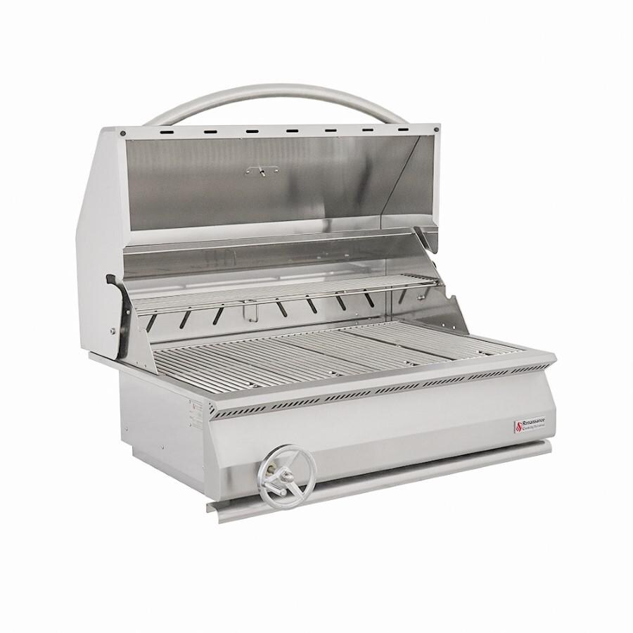 RCS RJCC32A Premier Built-In Stainless Steel 32-Inch Charcoal Grill - Open Angled Right thumbnail