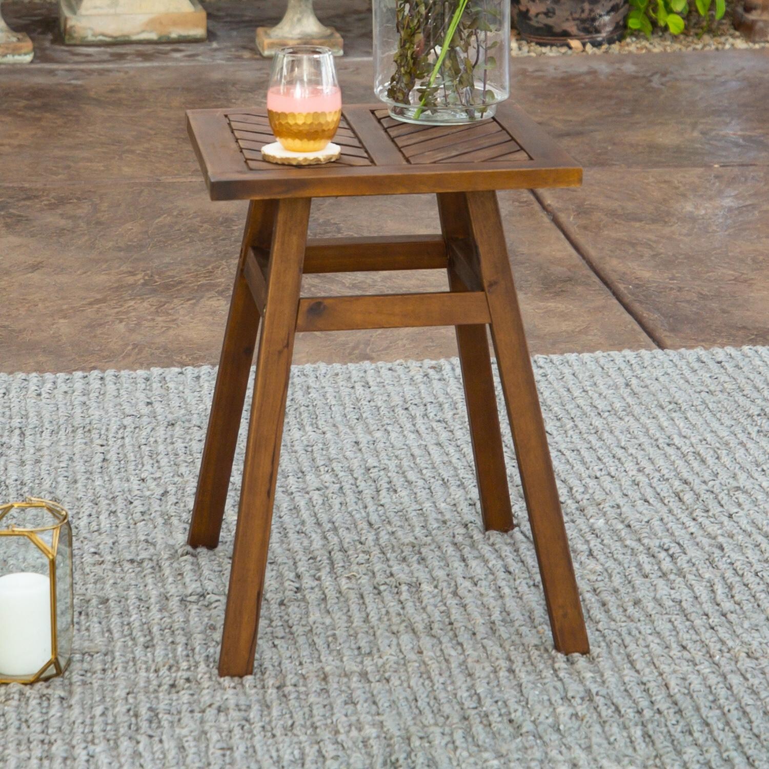 Walker Edison Vincent 18 Inch Square Acacia Patio End Table - Dark Brown image