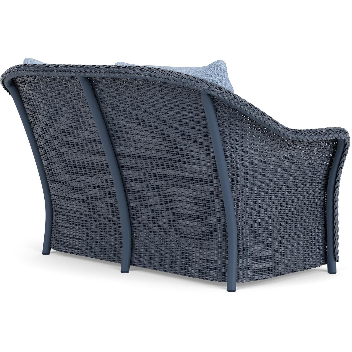 Lloyd Flanders Weekend Retreat Loveseat in Denim Blue Finish W/ Demo Skyway Fabric - Back Right thumbnail