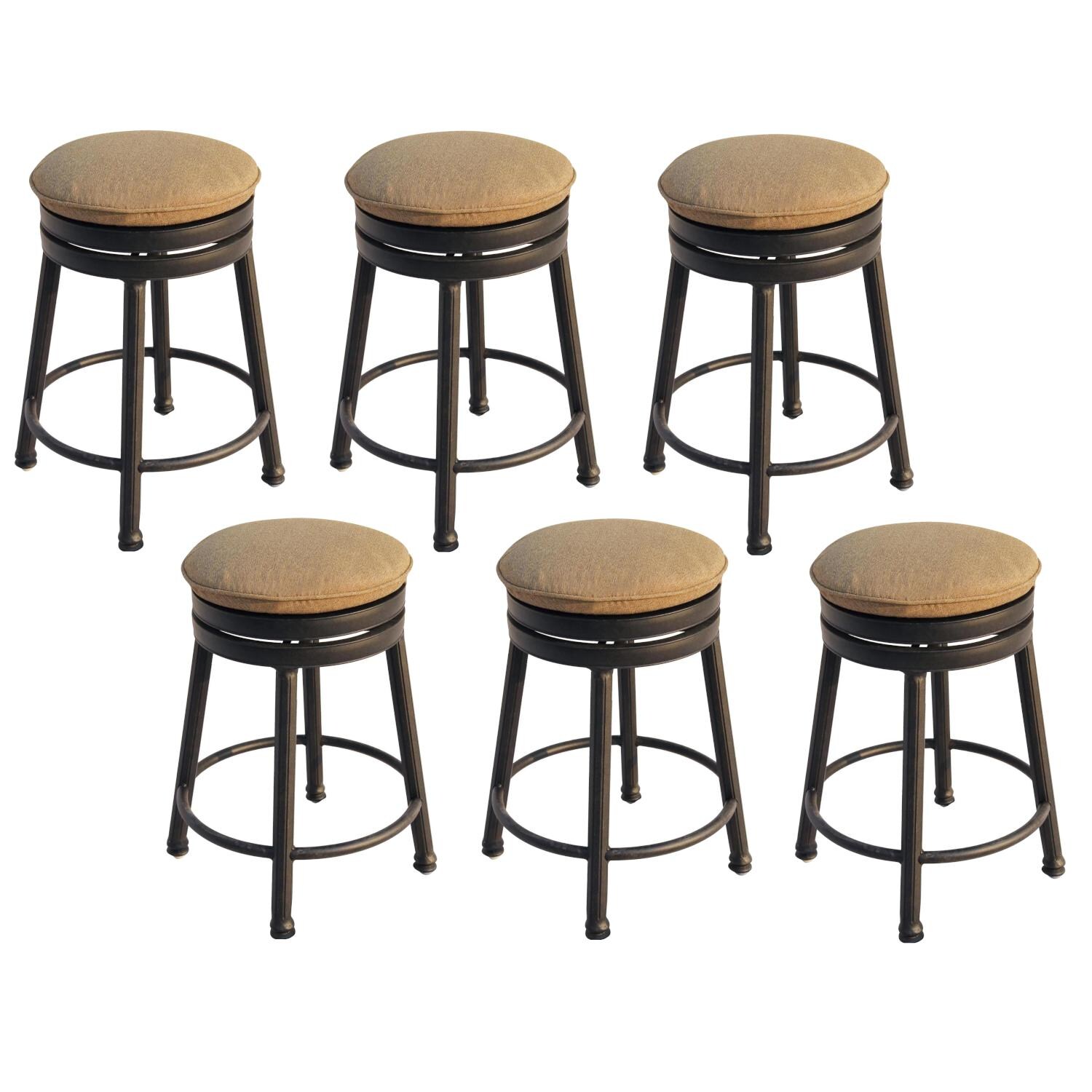 Darlee 1210-7CH-6 Classic 6 Piece Cast Aluminum Backless Counter Height Swivel Bar Stool Set W/ Sesame Cushions thumbnail