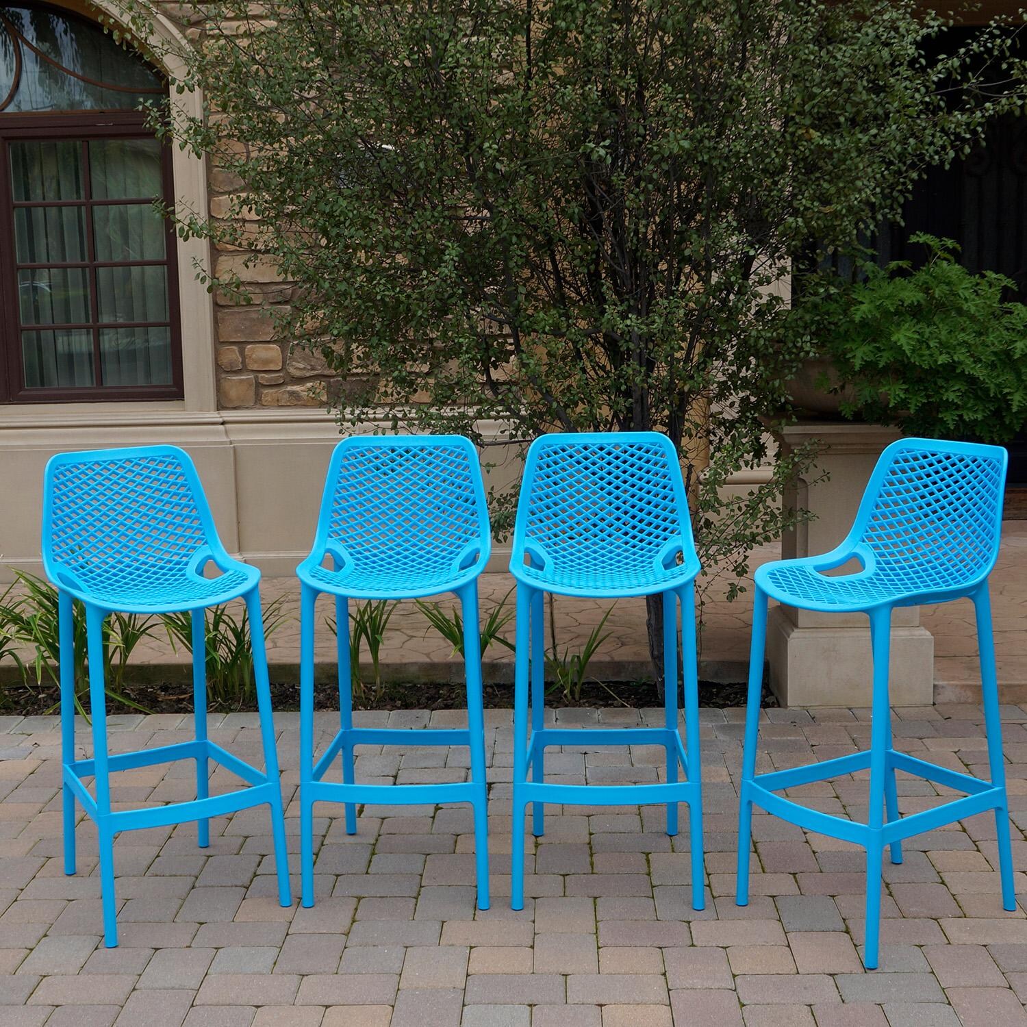 All Space Polyresin Bar Stool Set of 4 in Santorini Blue By Darlee - Lifestyle thumbnail